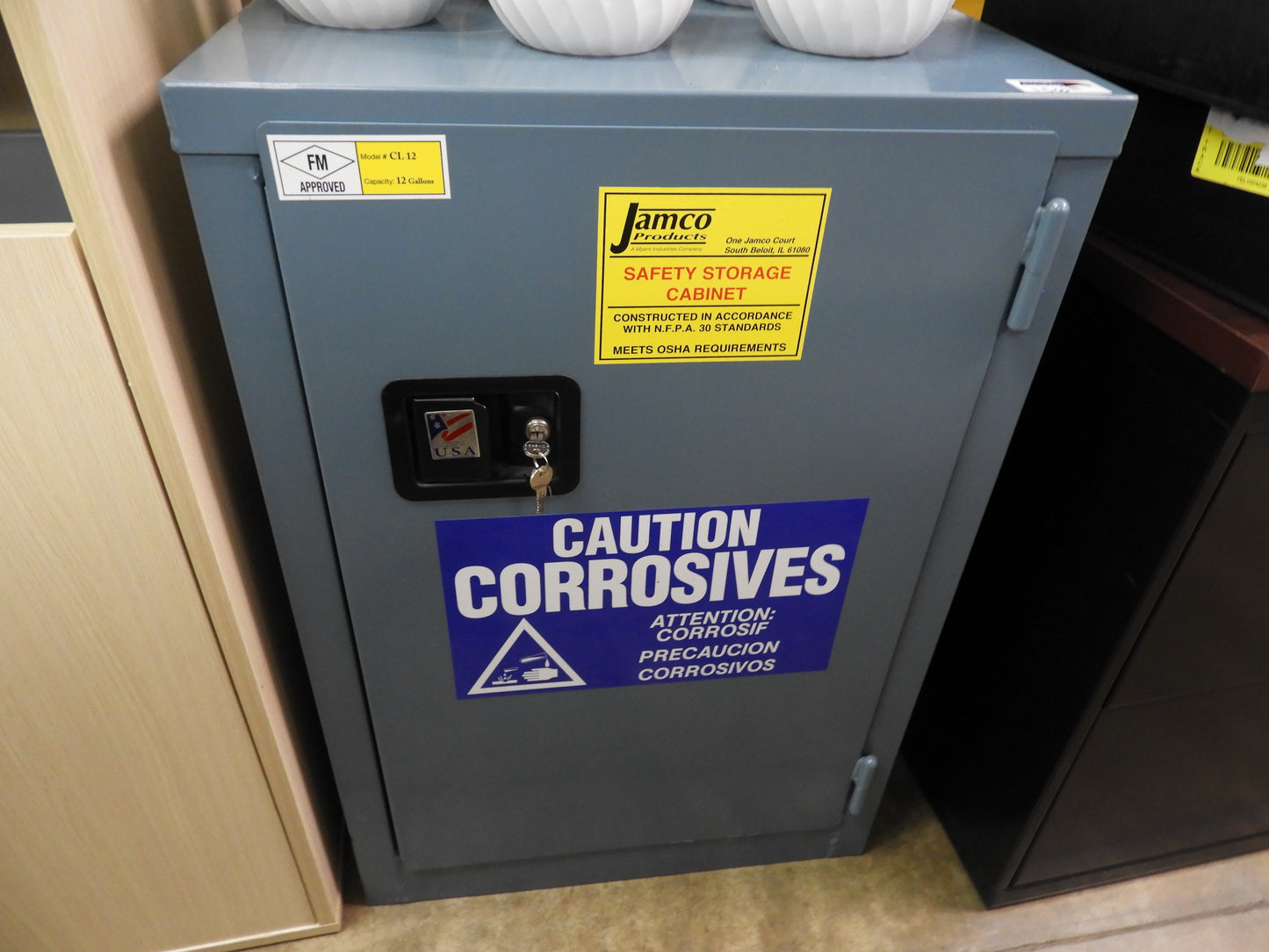 Used JAMCO CL12 Corrosive Safety Cabinet 23 Inch Width x 35 Inch Height with Key