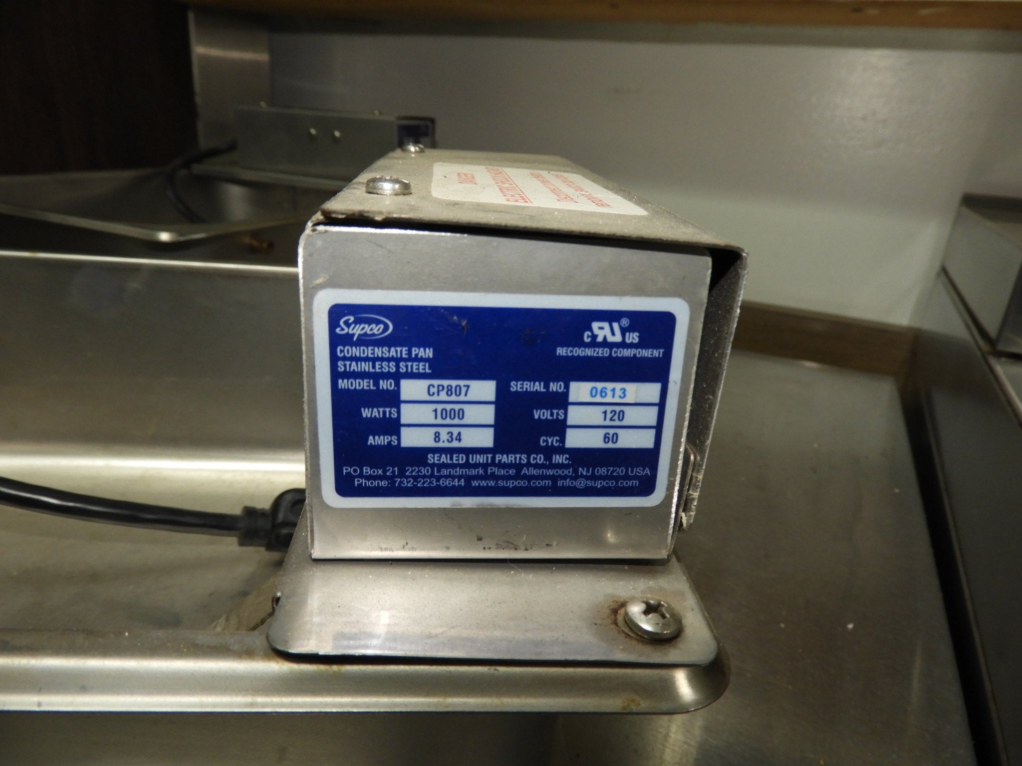 Used Supco CP8077 - 1/2 qt. Condensate Drain Pan (120V, 1000W, 8.34A) - Falcon Restaurant Supply - 2