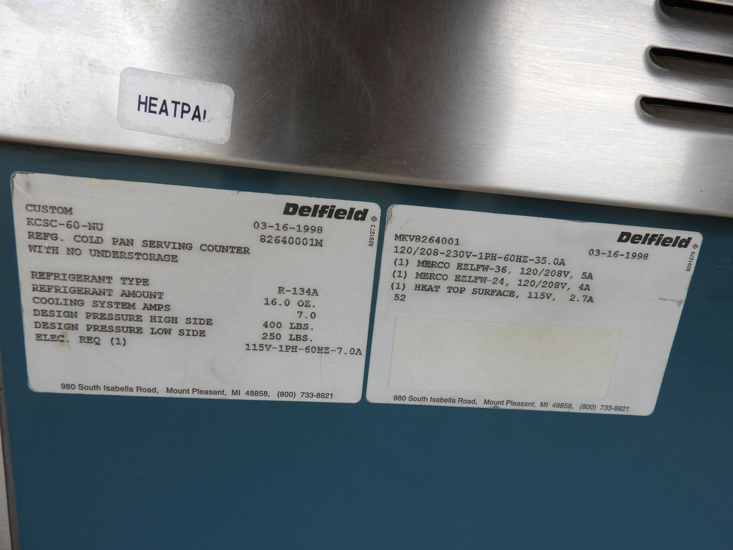 Used Delfield KCSC-60-NU Custom 60" Hot Food 3 Pan Steam Table with Heat Pad 220V