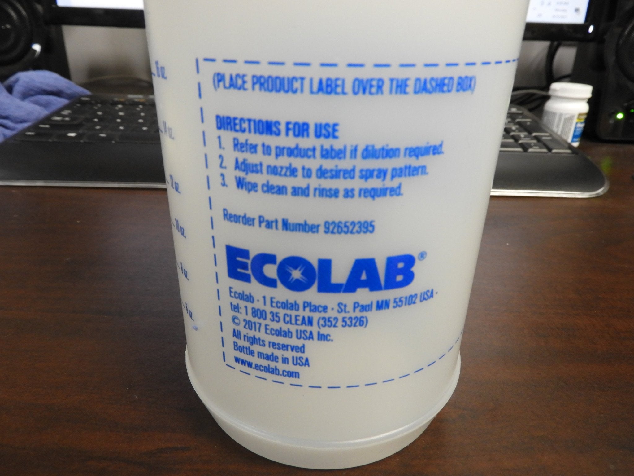 New Ecolab 24oz Refillable Bottle without Sprayer. - Falcon Restaurant Supply - 3