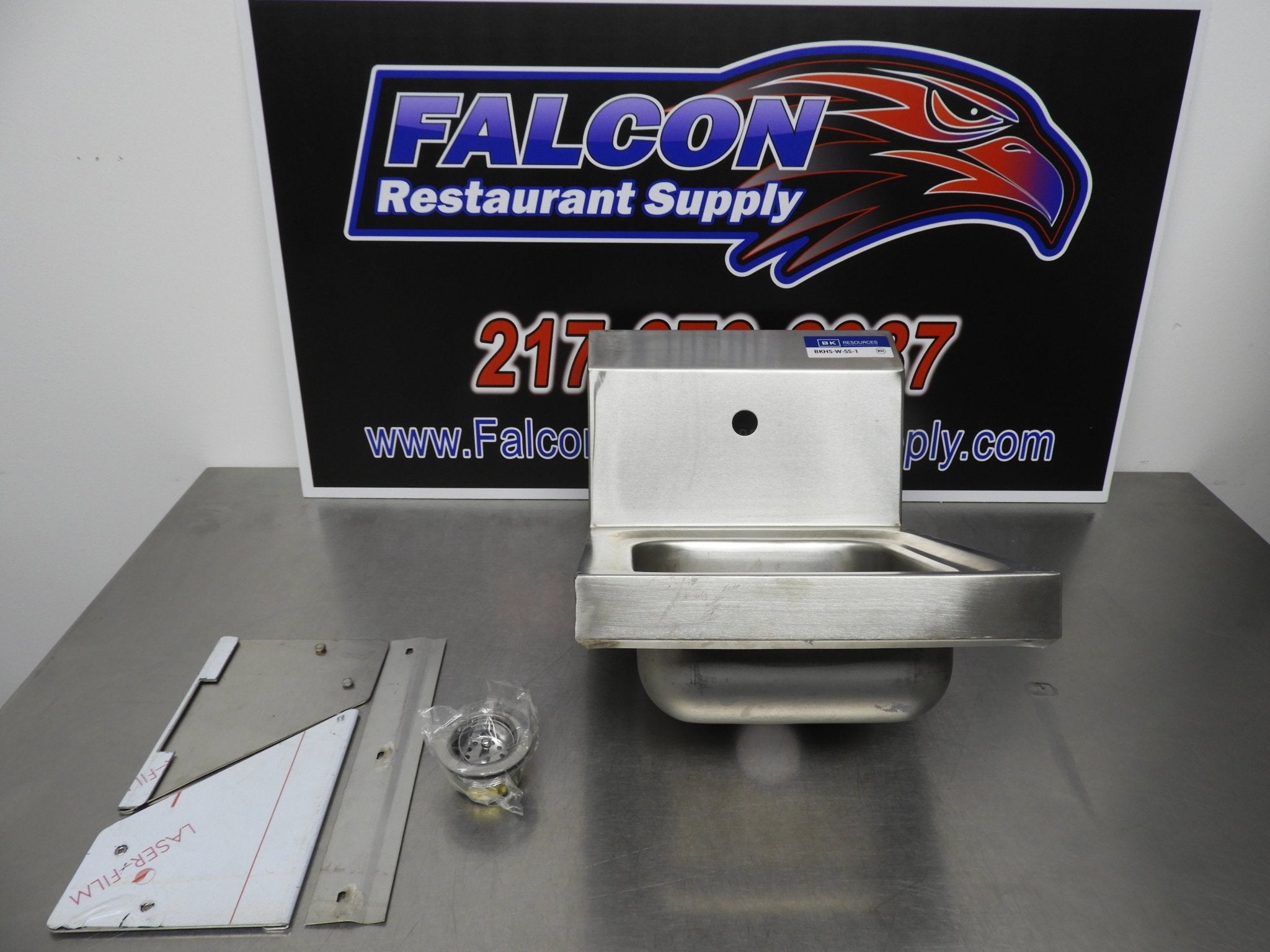 New BK Resources BKHS - W - SS - 1 - P - G Hand Sink Wall Mount with Touchless Sensor Faucet - Falcon Restaurant Supply - 1