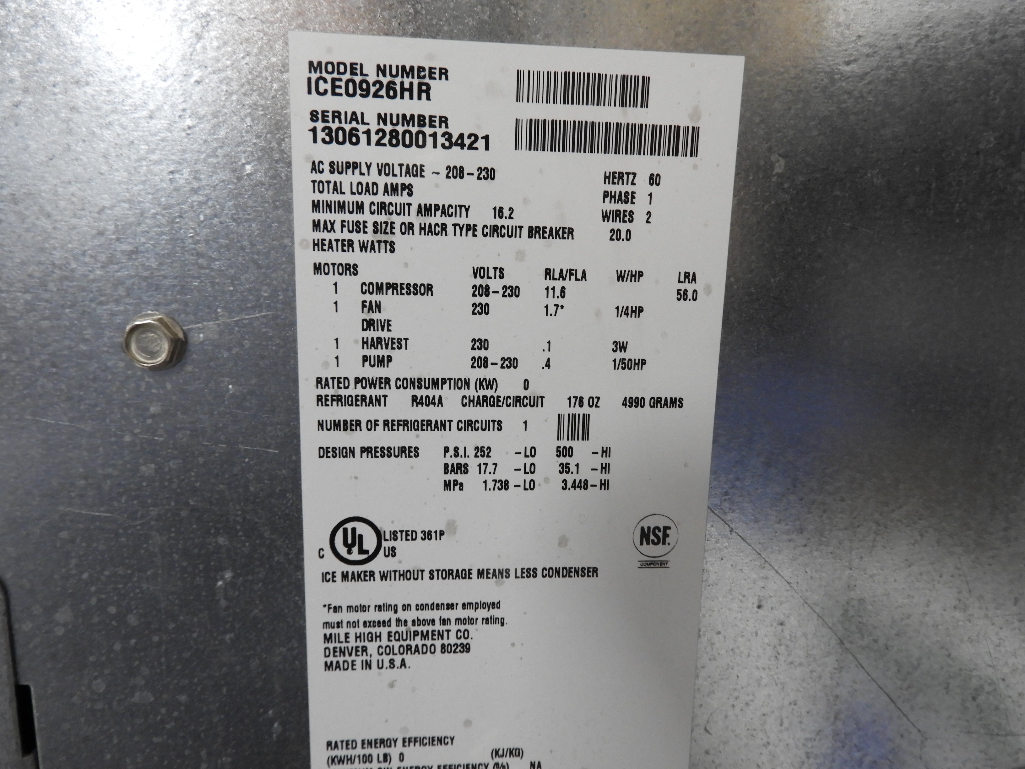 Used Ice-O-Matic ICE0926HR Ice Maker, Cube-Style without Storage Bin