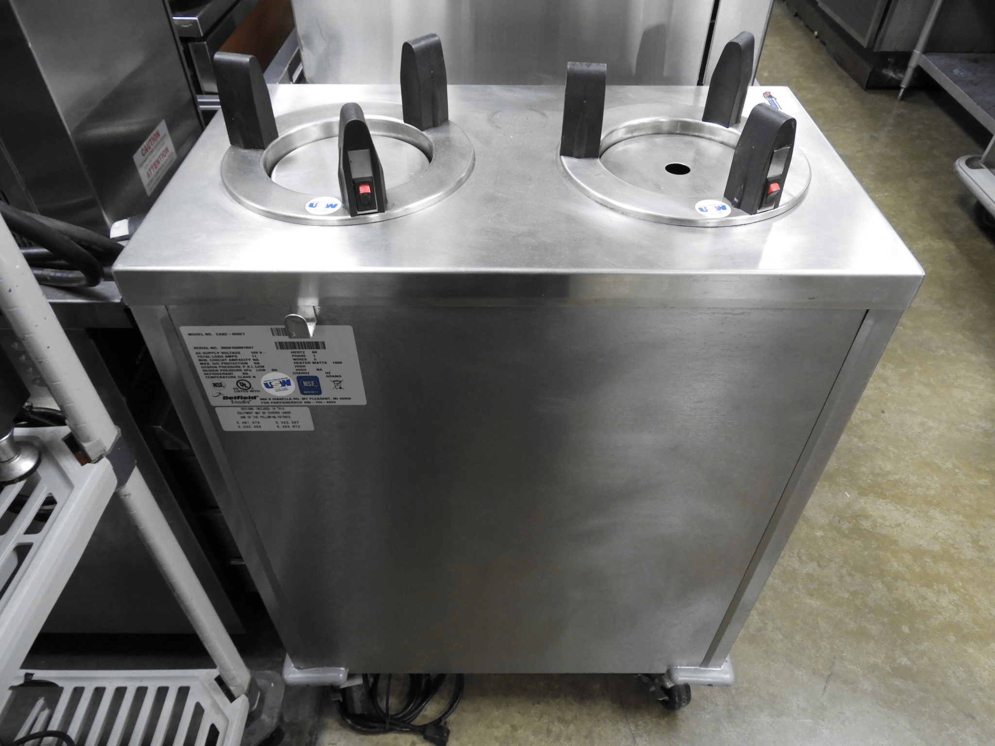 Used Delfield CAB2 - 650ET Even Temp Mobile Enclosed Two Stack Heated 144 Dish Dispenser - Falcon Restaurant Supply - 1