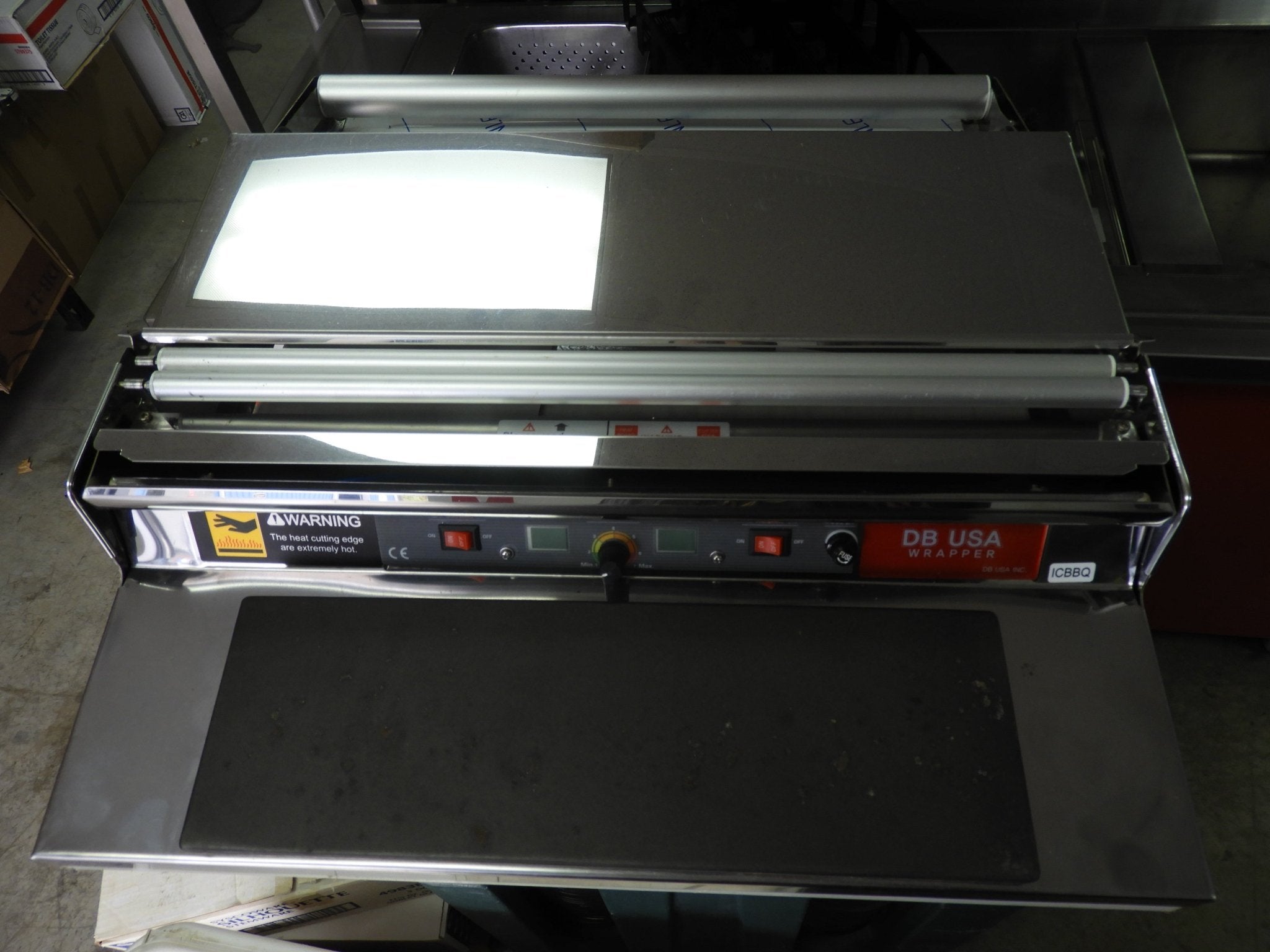 Used VisionTechShop CW - 500E Hand Wrapping Machine Film Wrapper for Food Packaging - Falcon Restaurant Supply - 5