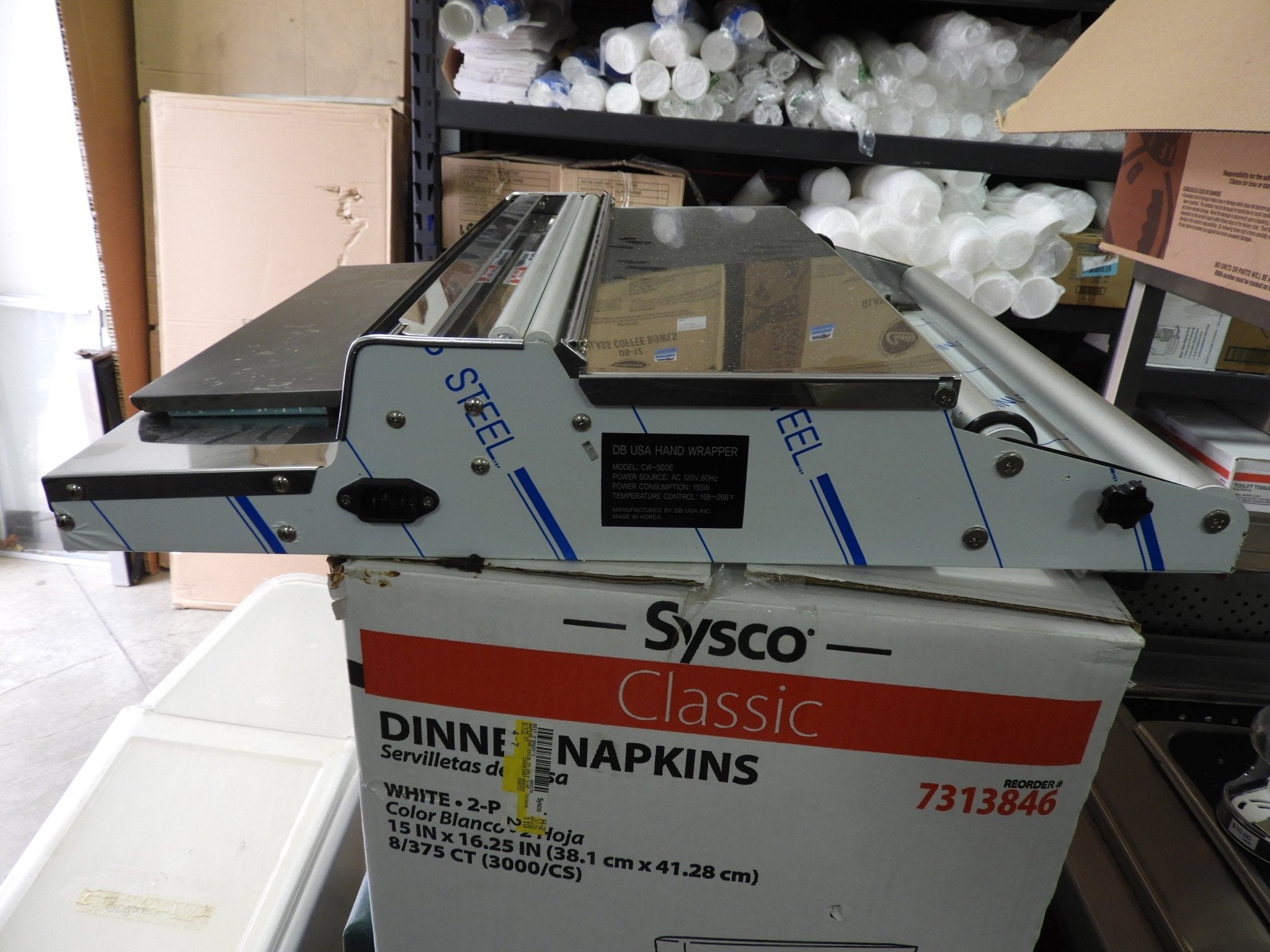 Used VisionTechShop CW - 500E Hand Wrapping Machine Film Wrapper for Food Packaging - Falcon Restaurant Supply - 6