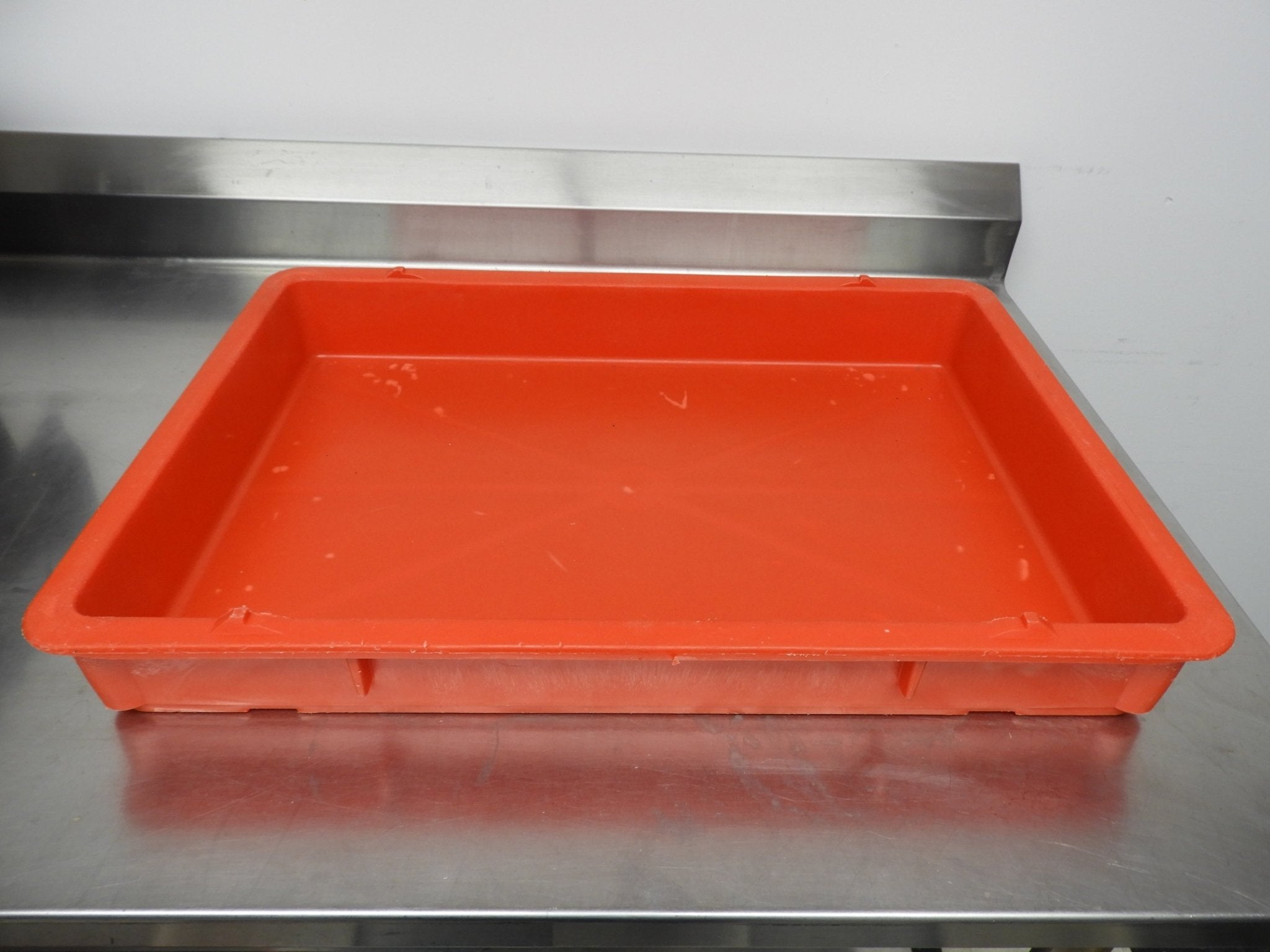 Used Red DoughMate CPT - 7D Commercial Plastic Dough Tray 26"Lx18"Wx3"H - Falcon Restaurant Supply - 1