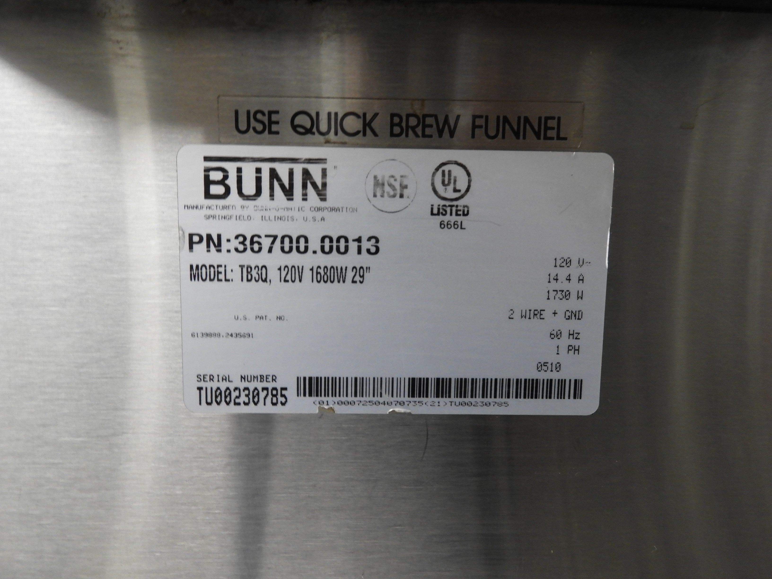 Bunn 36700.0013 TB3Q 3 Gallon Commercial Iced Tea Brewer Quickbrew
