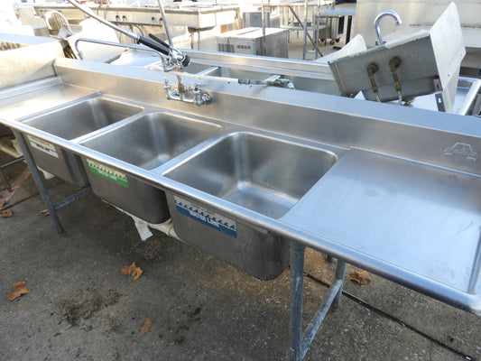 Used Advance Tabco 3 Compartment Stainless Steel Commercial Sink - SS24