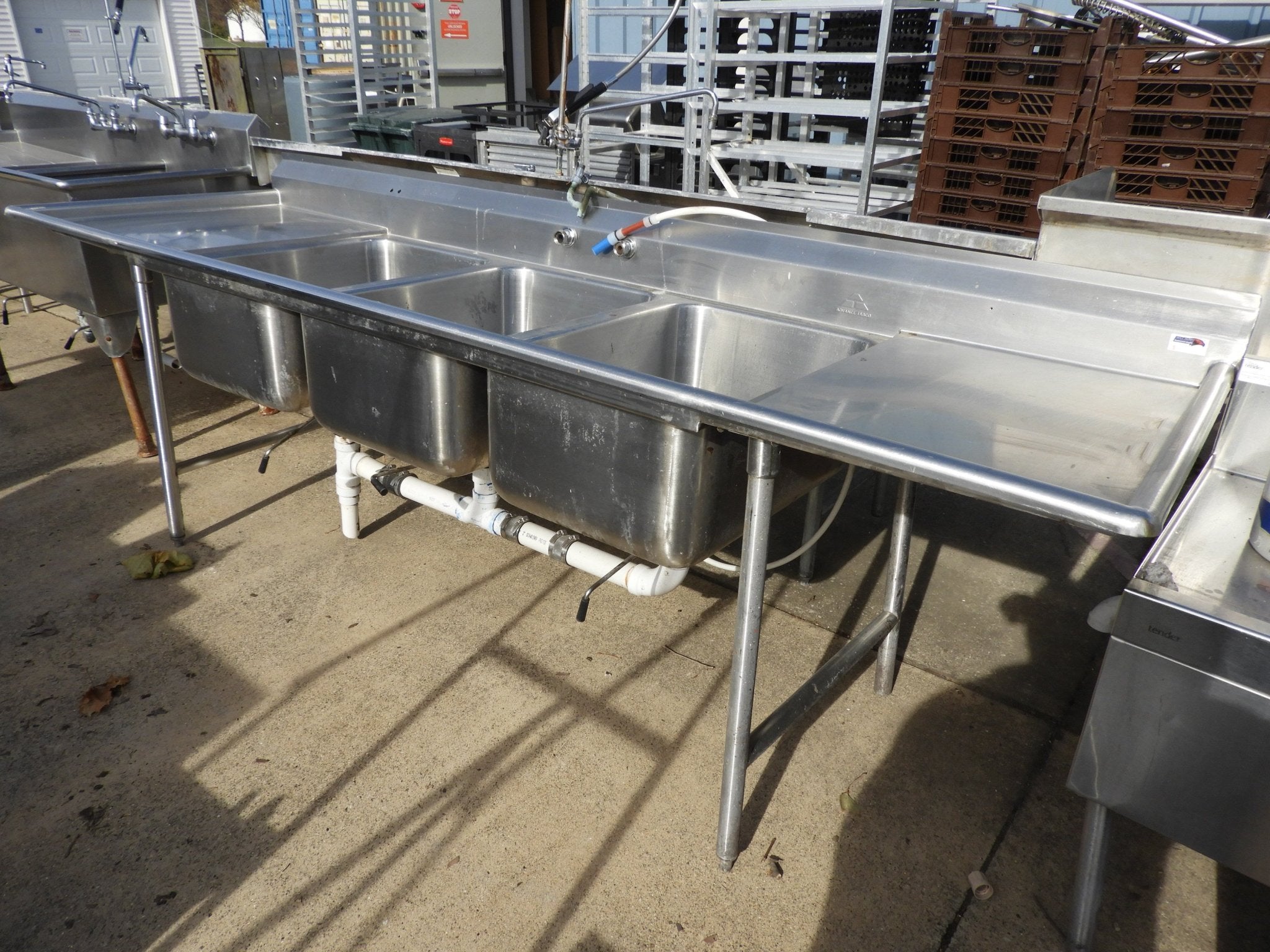 Used 3 Compartment Stainless Steel Commercial Sink with Twist Drains - SS20 - Falcon Restaurant Supply - 1