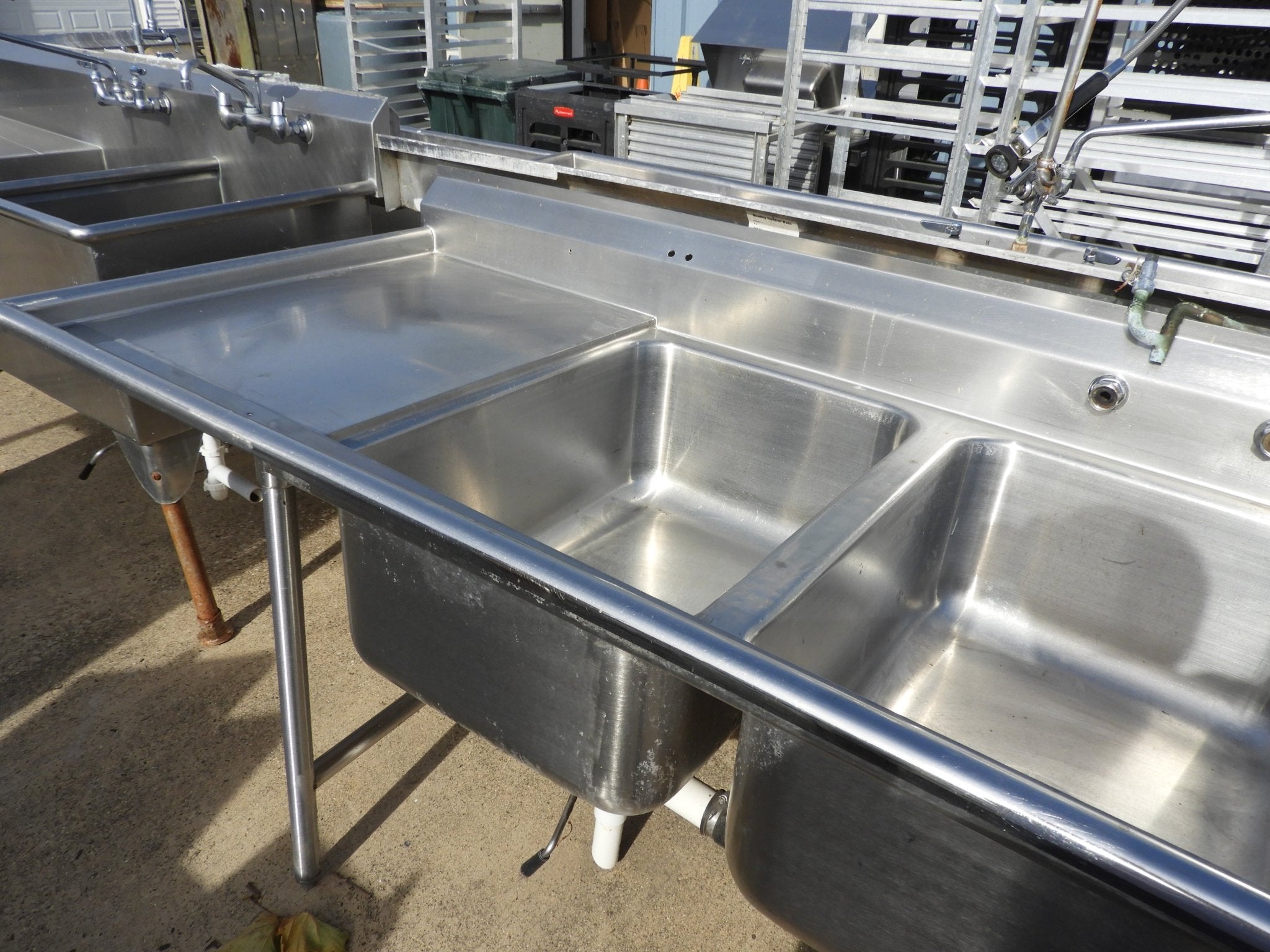 Used 3 Compartment Stainless Steel Commercial Sink with Twist Drains - SS20 - Falcon Restaurant Supply - 5