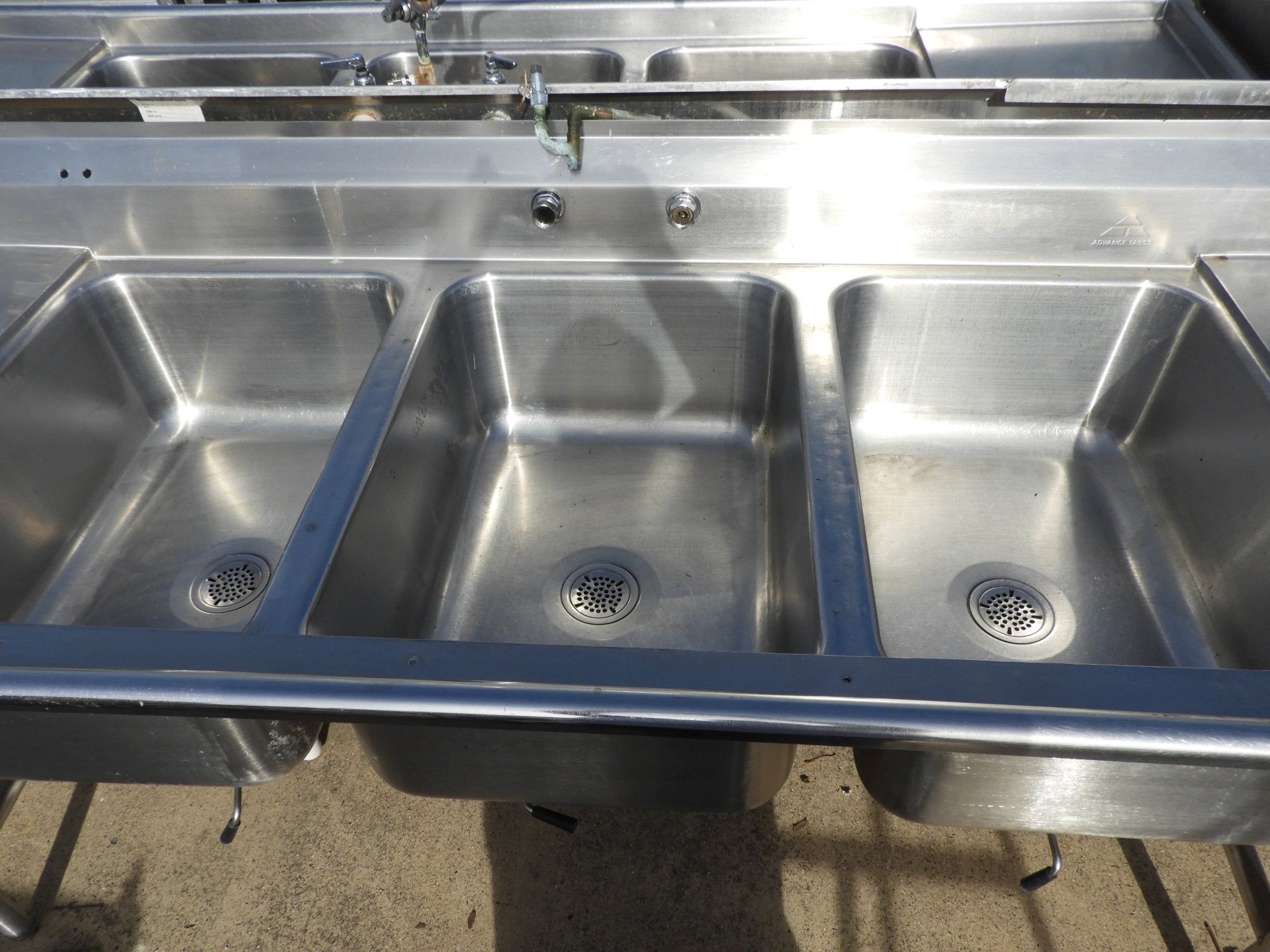 Used 3 Compartment Stainless Steel Commercial Sink with Twist Drains - SS20 - Falcon Restaurant Supply - 6