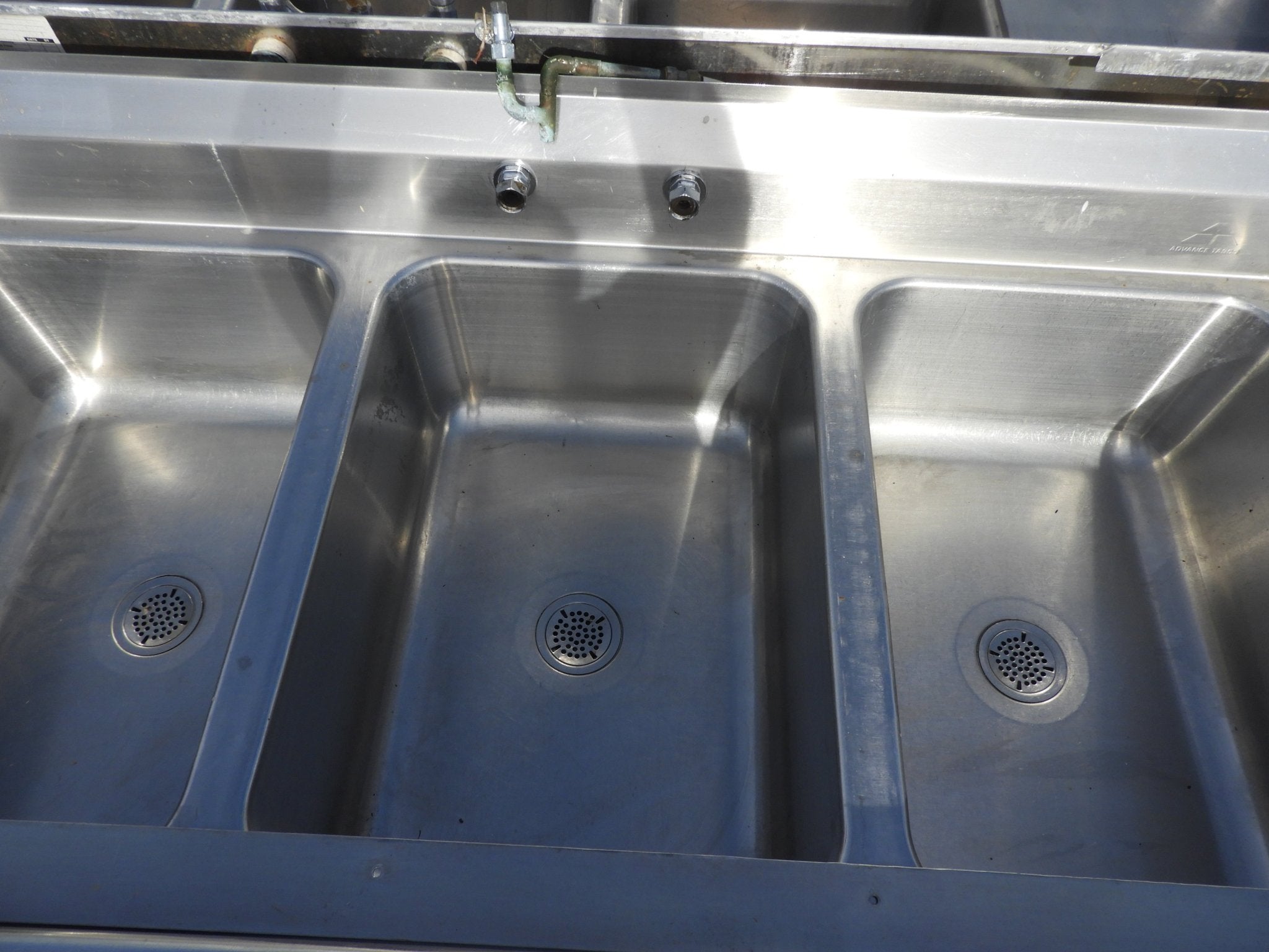 Used 3 Compartment Stainless Steel Commercial Sink with Twist Drains - SS20 - Falcon Restaurant Supply - 7