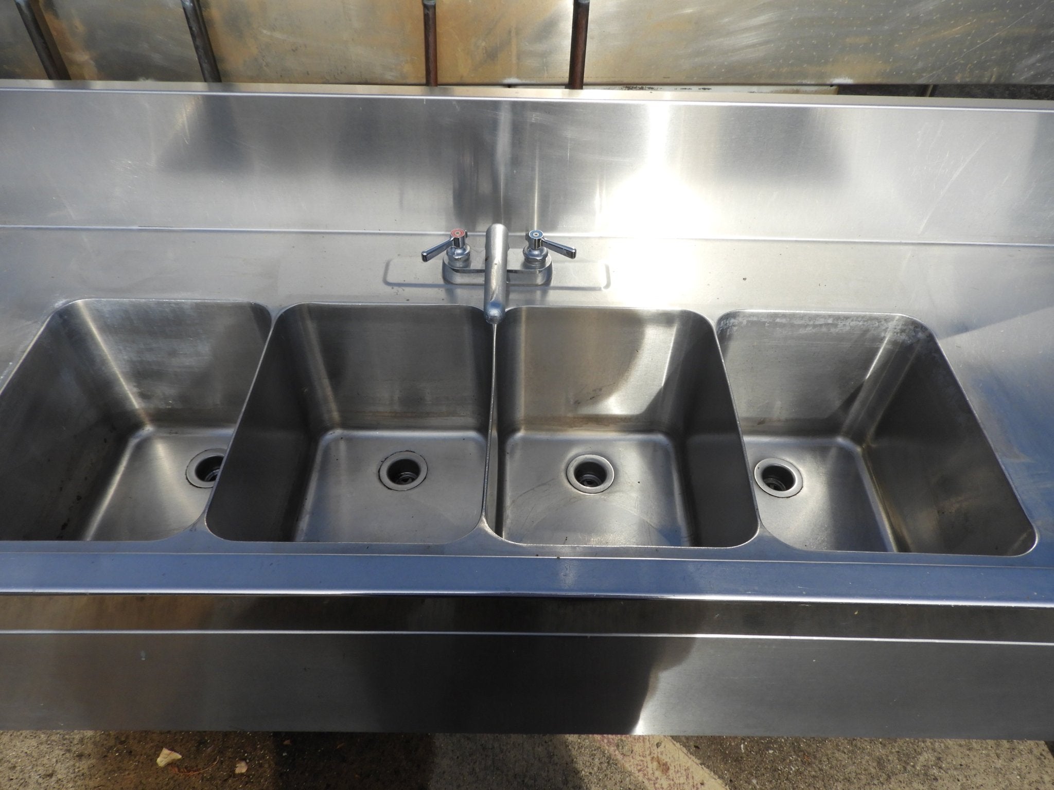 Used Glastender 4 Compartment Under Bar Stainless Steel Commercial sink 84"W X 24"D - SS19 - Falcon Restaurant Supply - 6