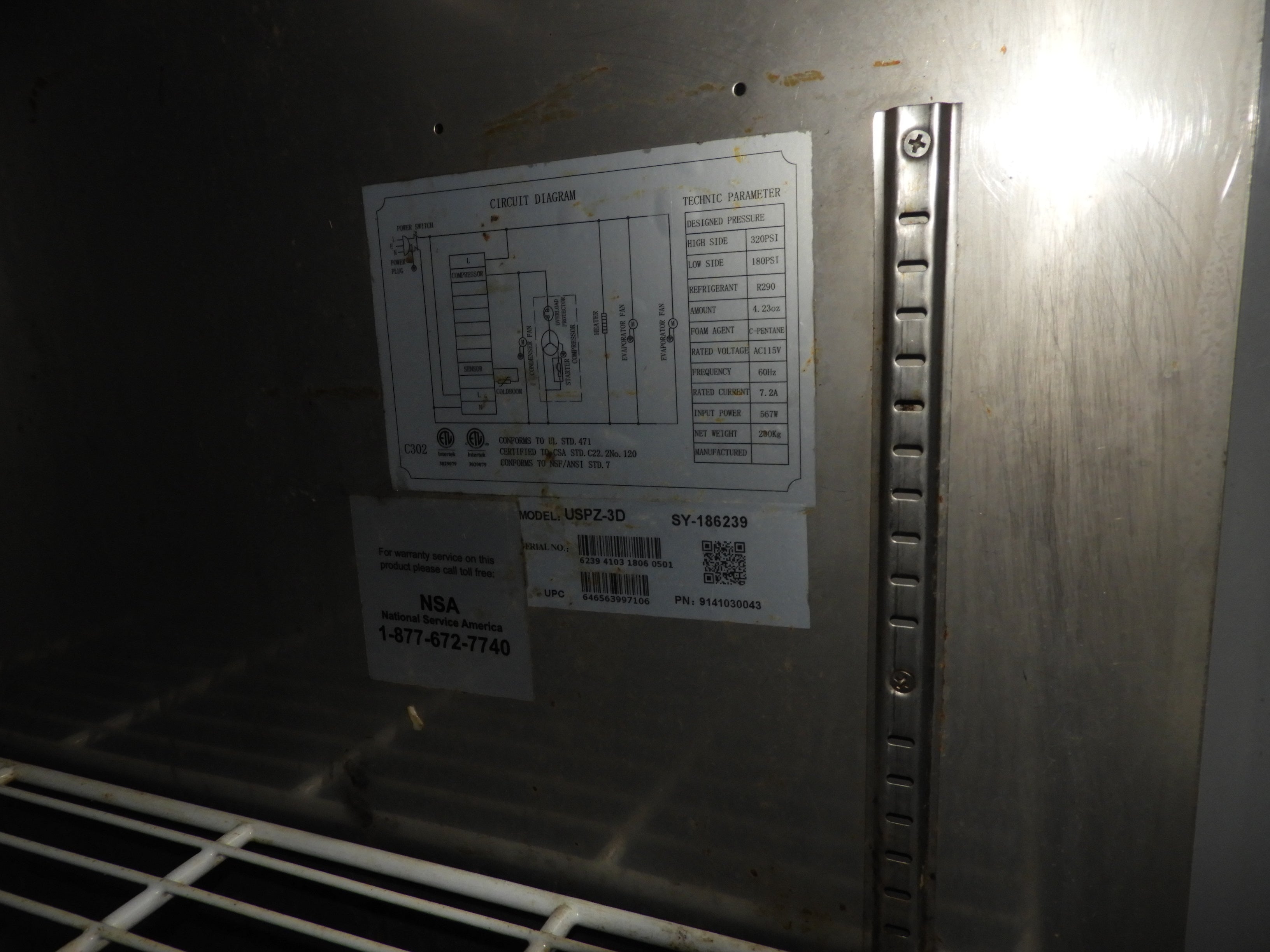 Used U-STAR 92" REFRIGERATED PIZZA PREP TABLE 3 DOOR USPZ-3D