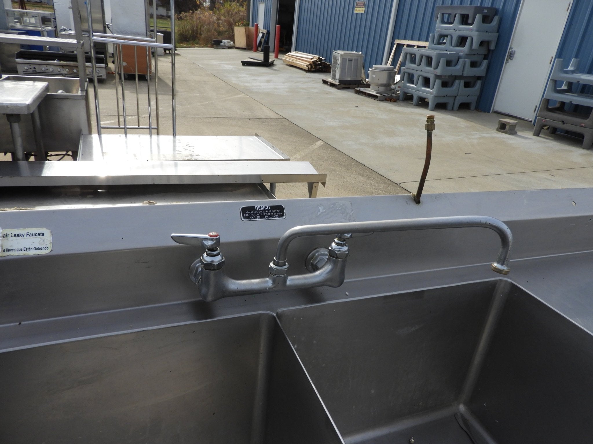 Used Remco 2 Compartment Commercial Stainless Steel Sink with Twist Drains - SS16 - Falcon Restaurant Supply - 5