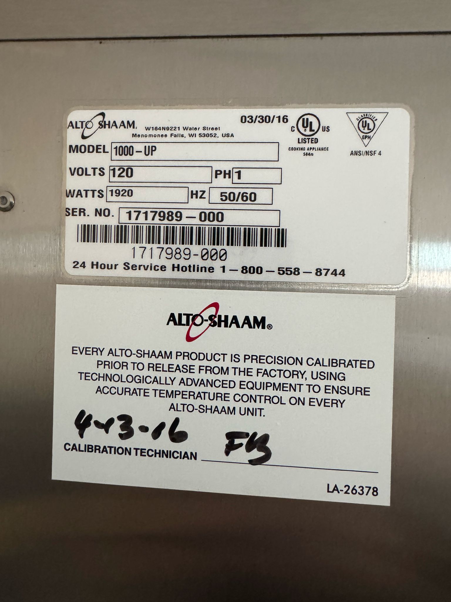 Used 2016 Alto-Shaam 1000-UP Mobile 16 Pan Dutch Door Heated Holding Cabinet - 120V