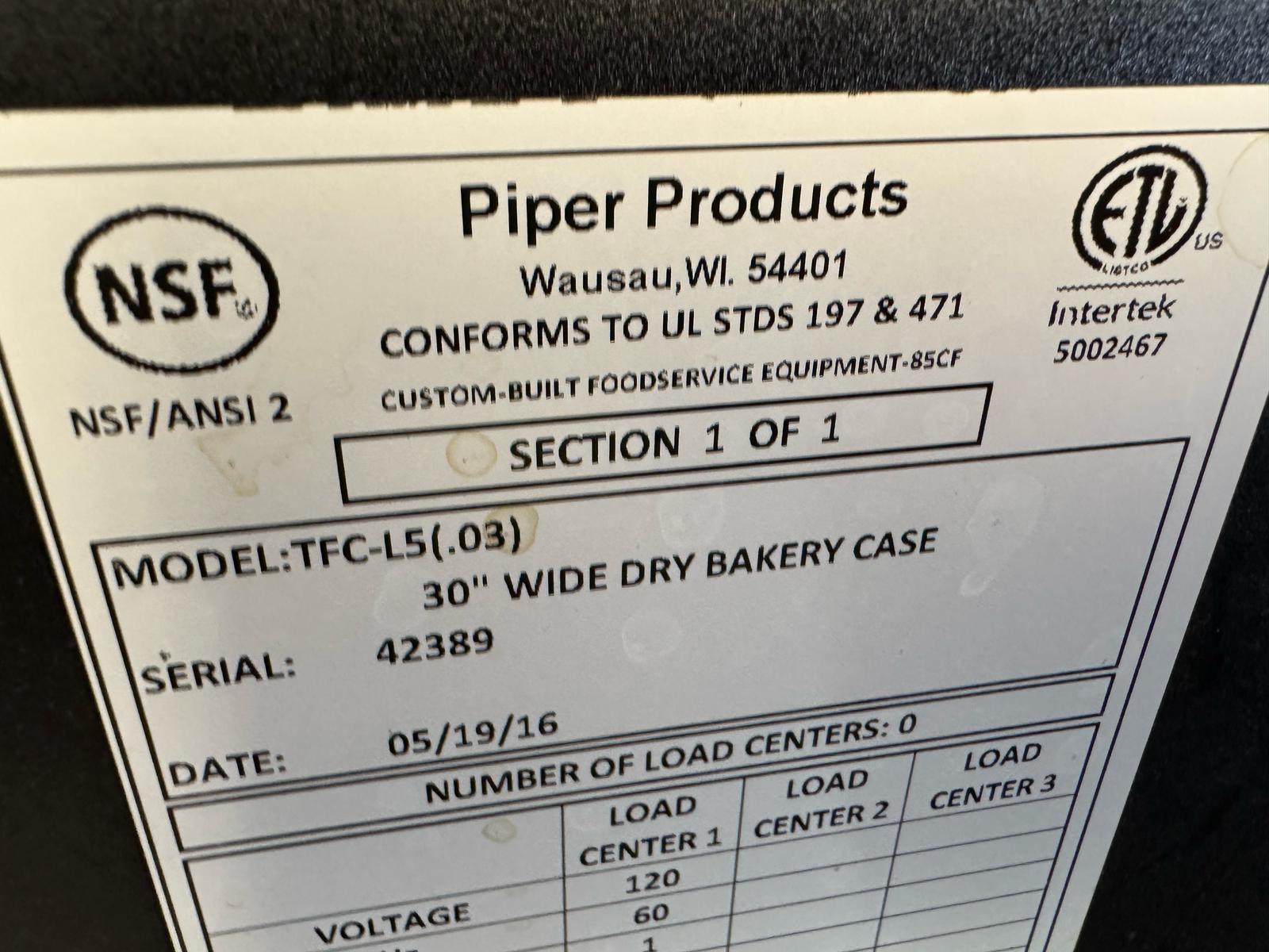 Used Piper TFC - L5 Bakery Display Case Merchandiser with LED Lights and Casters 120V - Falcon Restaurant Supply - 6