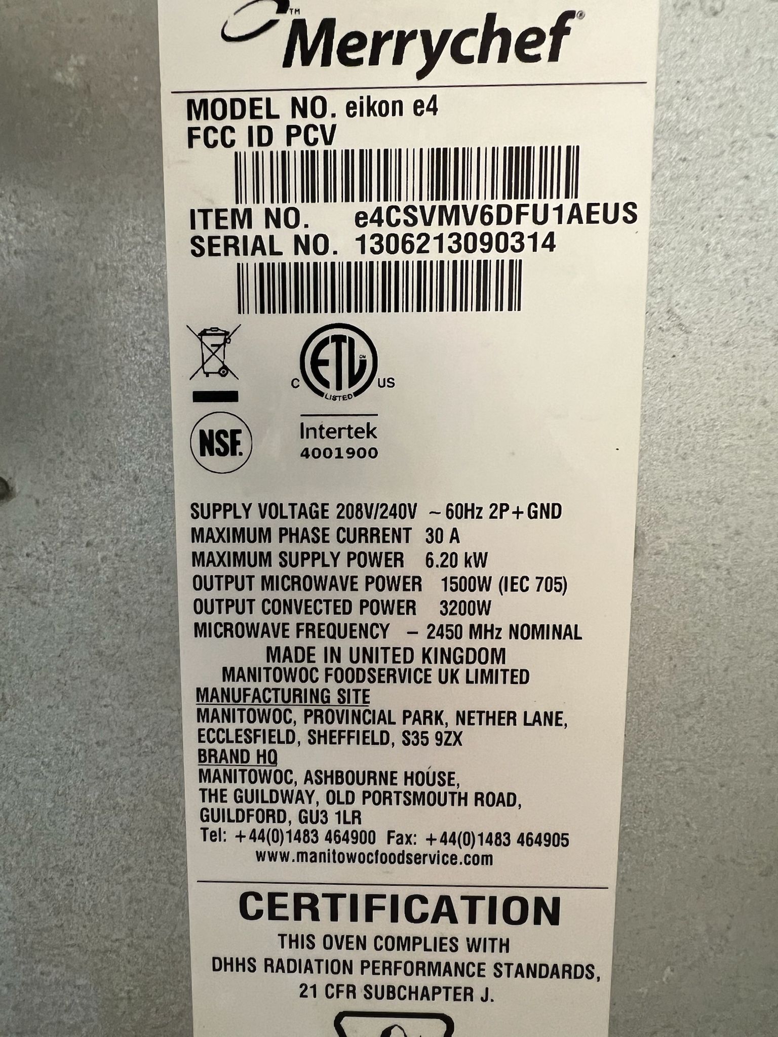 Used Merrychef eikon e4 High-Speed Accelerated Cooking Countertop Oven 220V