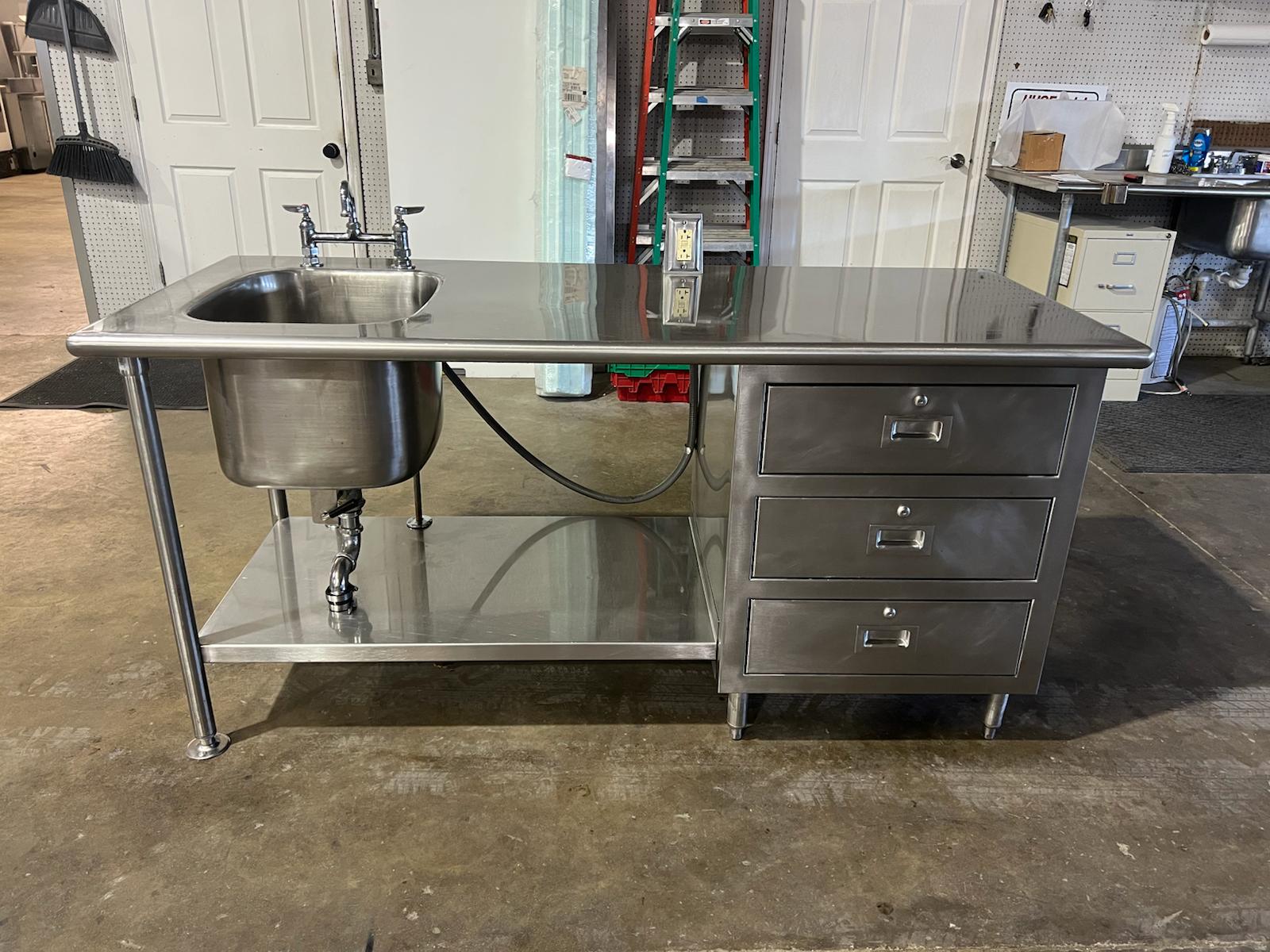 Used 72" Single Compartment Stainless Sink with 3 Drawers and GFCI Outlet - SS311