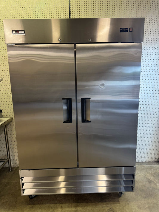 Used 54" U-Star USRF-2D Two Section Solid Door Reach In Refrigerator 115V