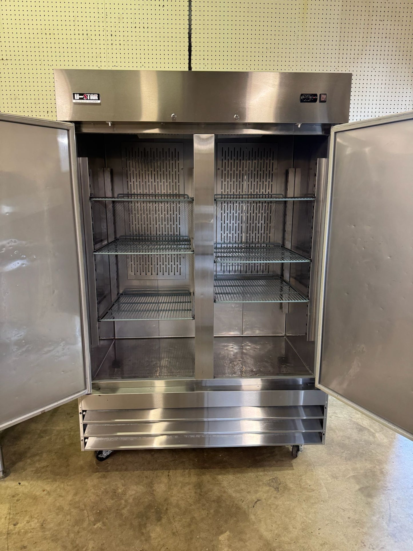 Used 54" U-Star USRF-2D Two Section Solid Door Reach In Refrigerator 115V