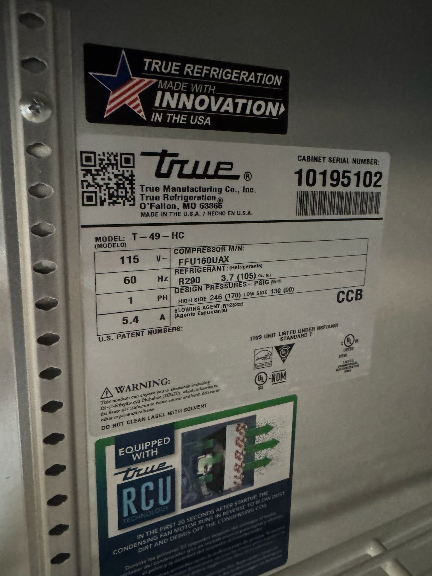 Used 2021 True T-49-HC Stainless Steel Solid 2 Door Reach-In Refrigerator 115V