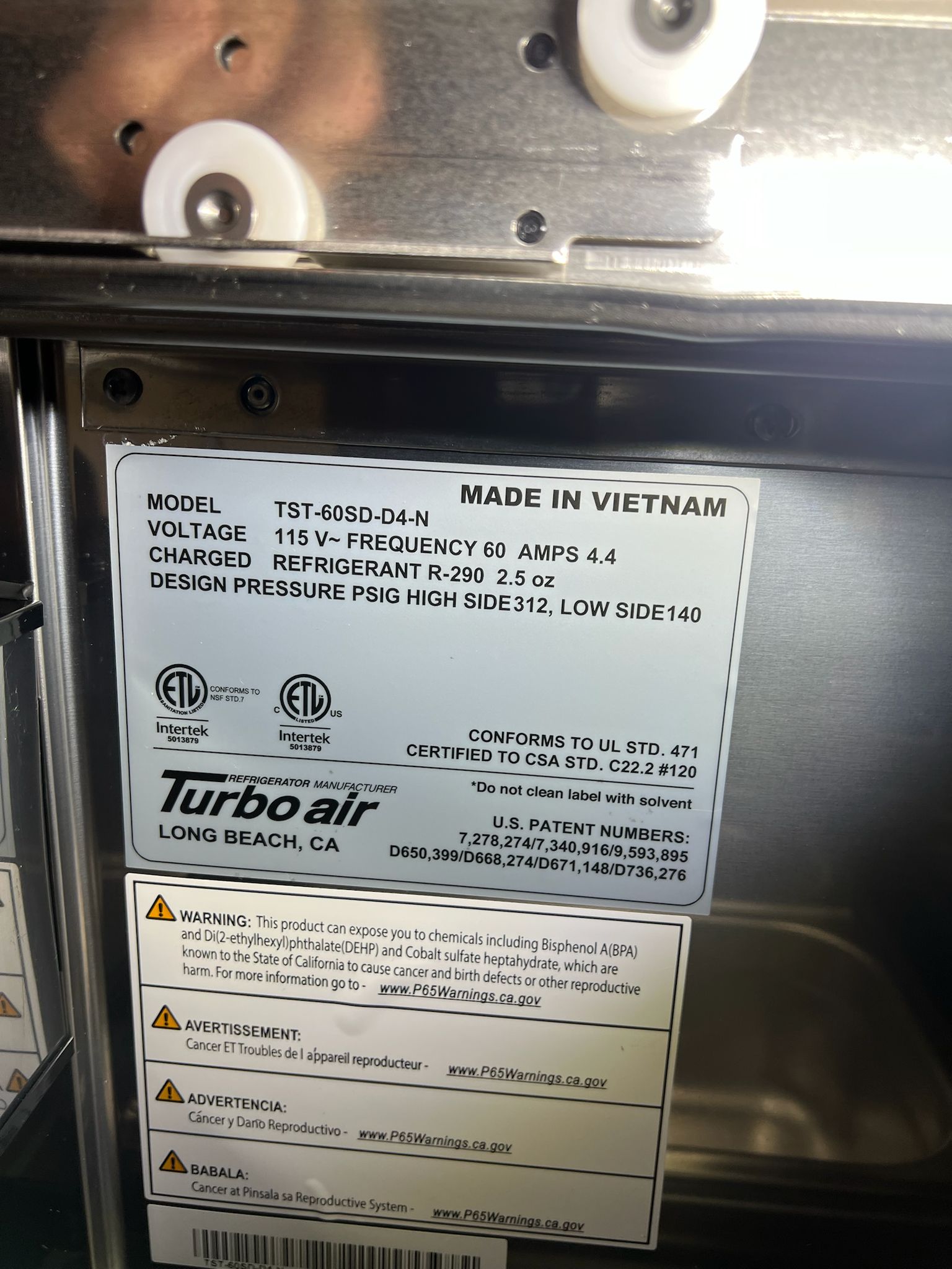 Used Turbo Air TST-60SD-D4-N 60" 4 Drawer Refrigerated Sandwich Prep Table 120V - WO1