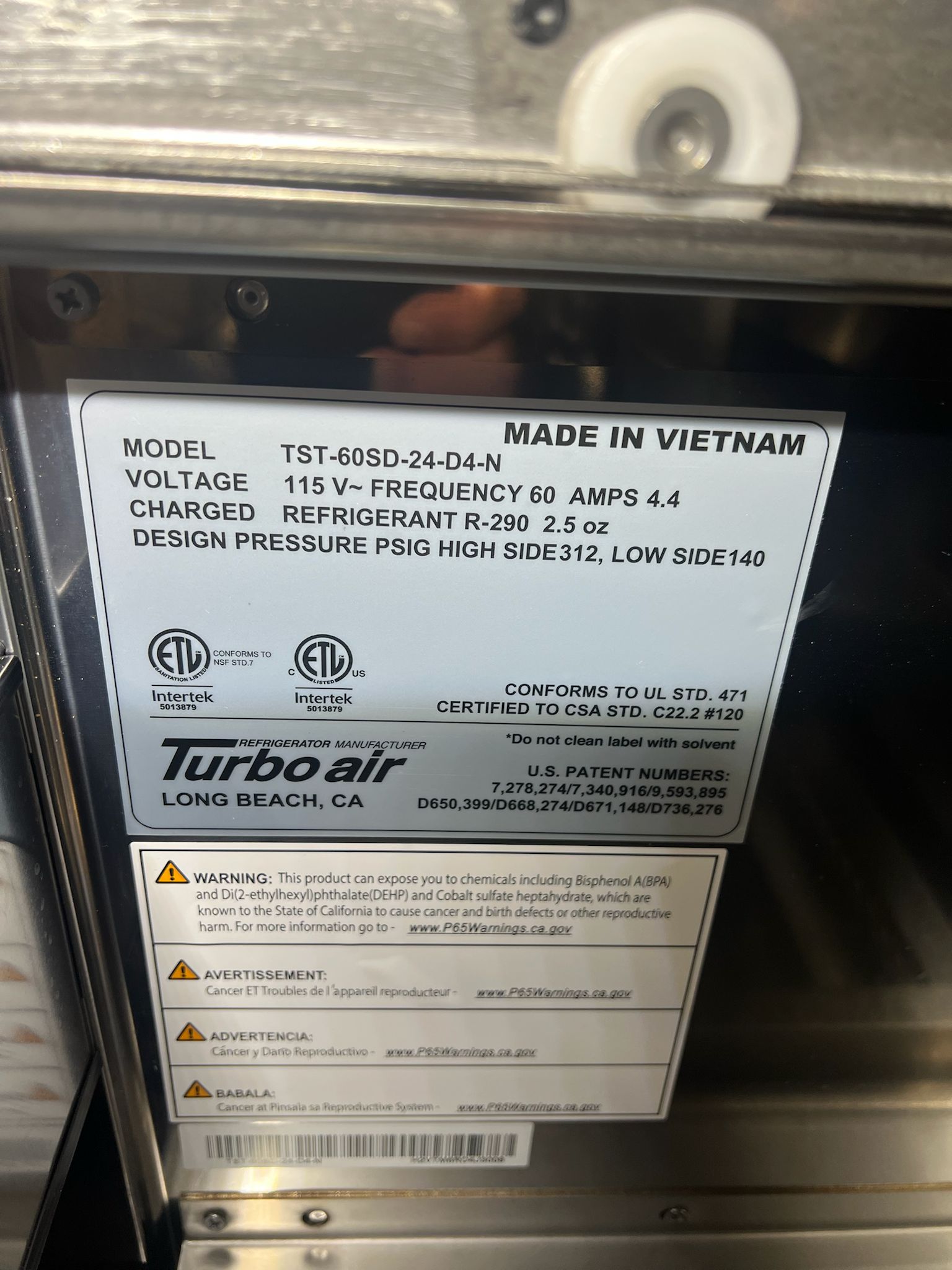 Used 60" Turbo Air TST-60SD-24-D4-N 4 Drawer Refrigerated Prep Table  120V - WO1