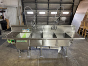 Used 112" Stainless 4 Compartment Sink with Power Soak and Faucets 208V
