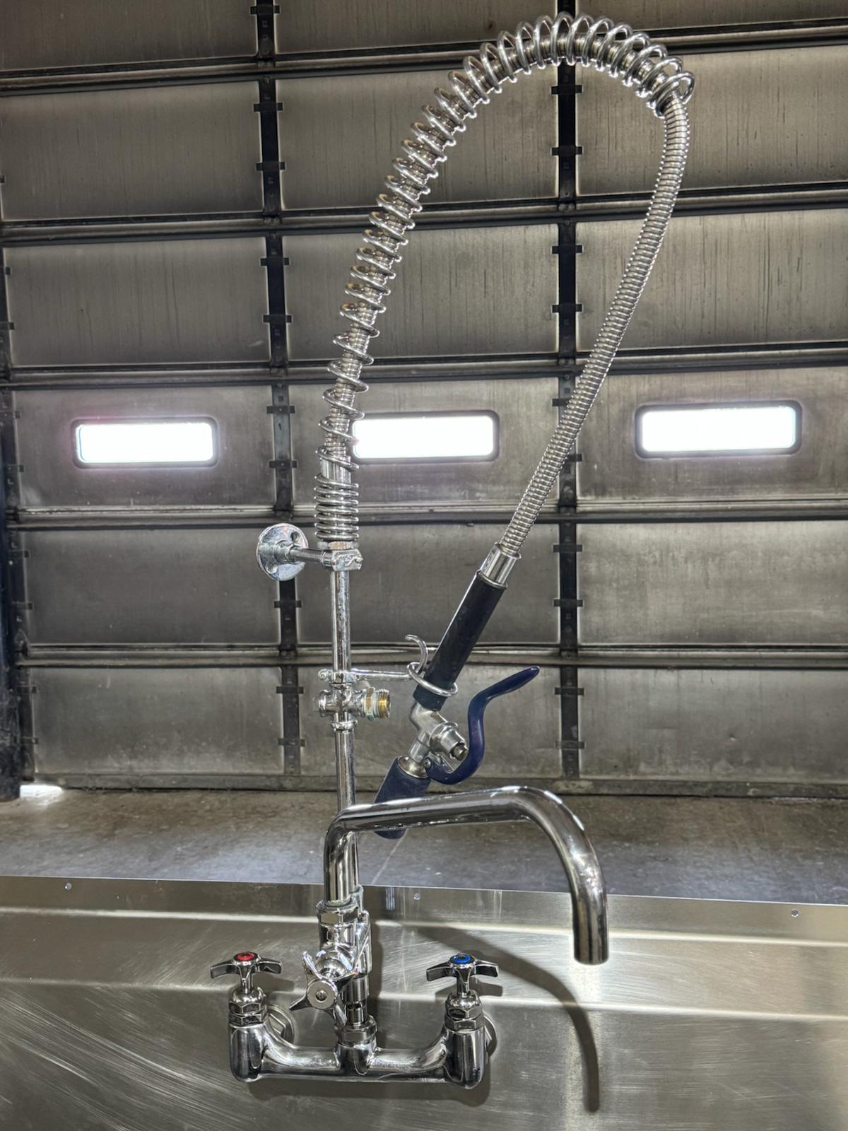 Used 112" Stainless 4 Compartment Sink with Power Soak and Faucets 208V