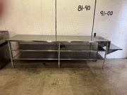Used 128" Heated Top Stainless Steel Table with Step Down Shelf - FG - Falcon Restaurant Supply - 1