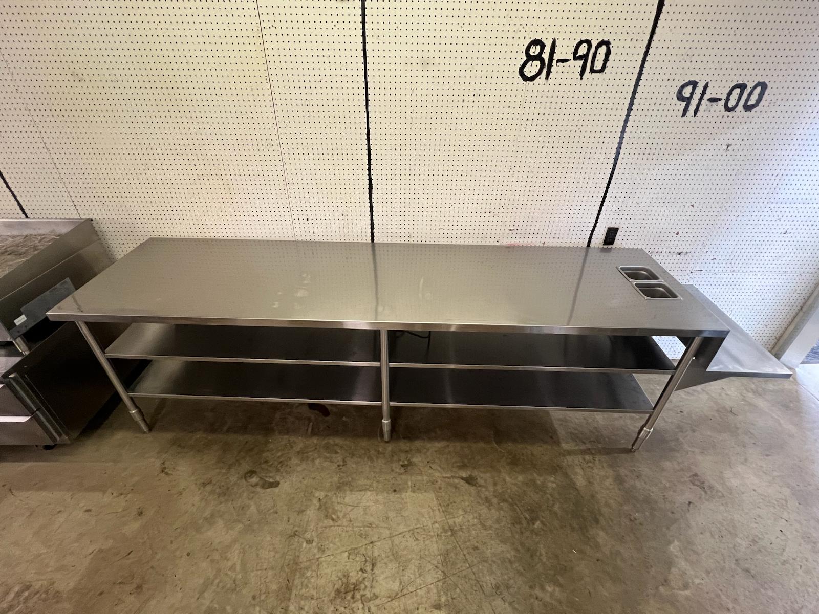Used 128" Heated Top Stainless Steel Table with Step Down Shelf - FG - Falcon Restaurant Supply - 3