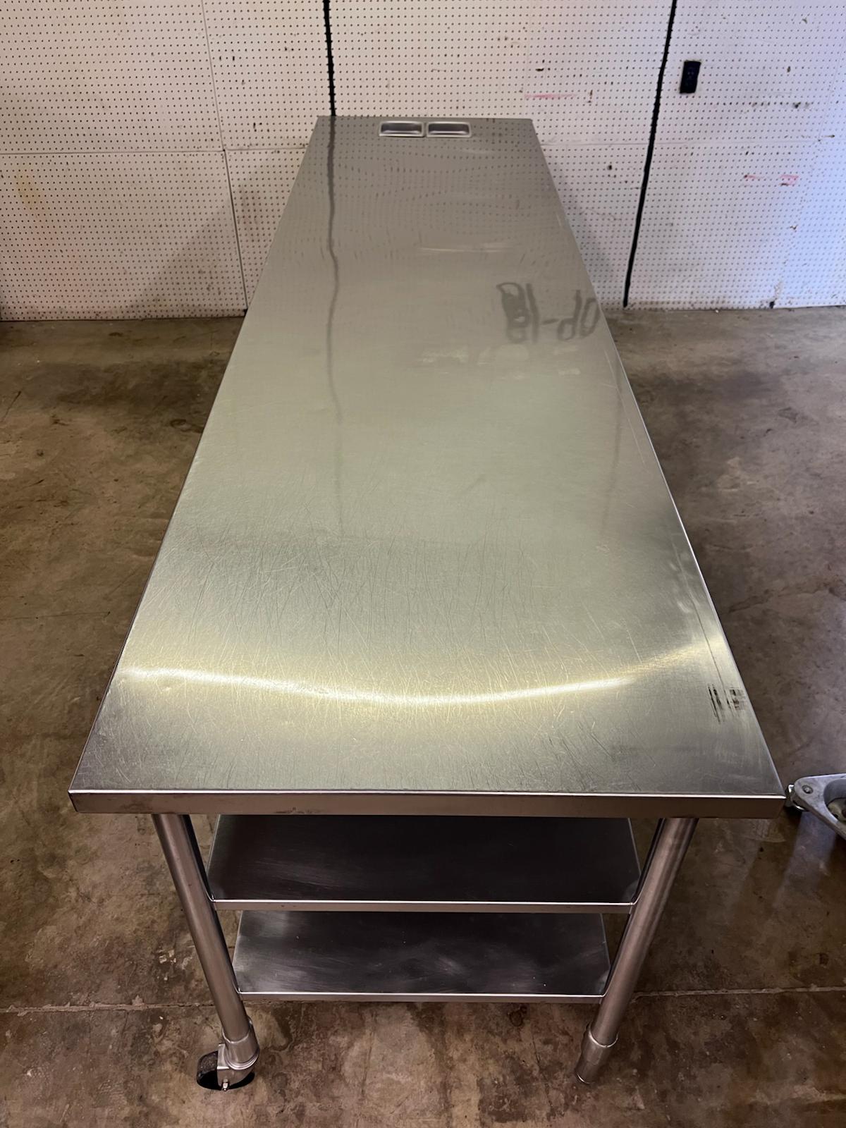 Used 128" Heated Top Stainless Steel Table with Step Down Shelf - FG - Falcon Restaurant Supply - 5
