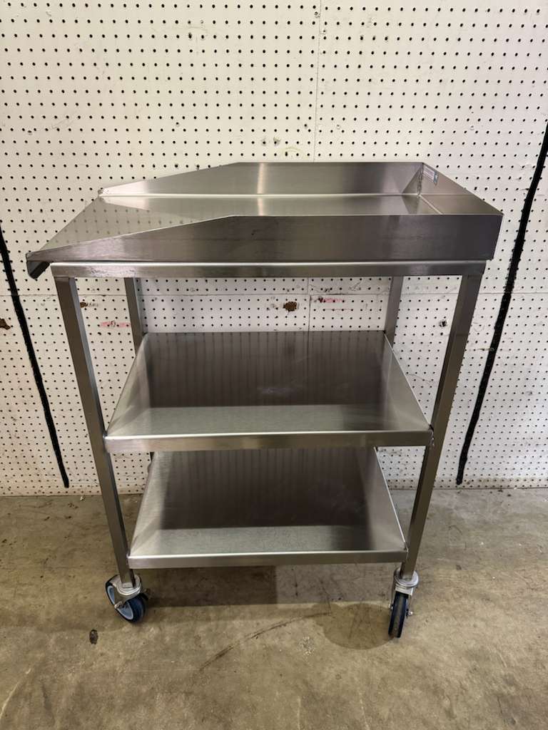 Used 18"x30" Stainless Steel Table with 3" Backsplash, Shelves and Casters - Falcon Restaurant Supply - 3