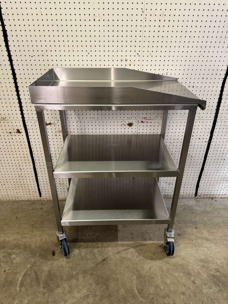 Used 18"x30" Stainless Steel Table with 3" Backsplash, Shelves and Casters - Falcon Restaurant Supply - 4
