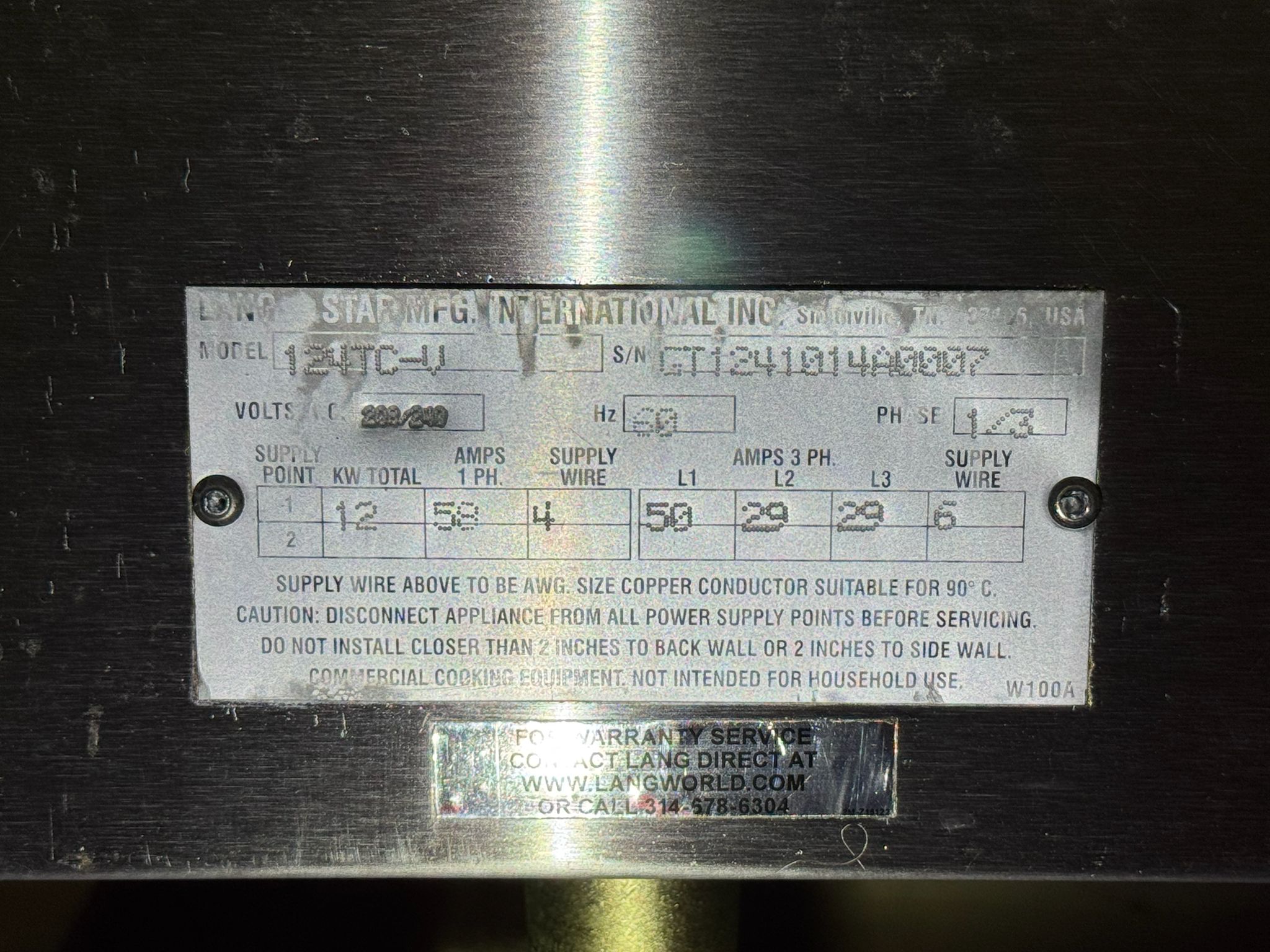 Used 24" Lang 124TC Electric Countertop Griddle Thermostatic Controls, 208V