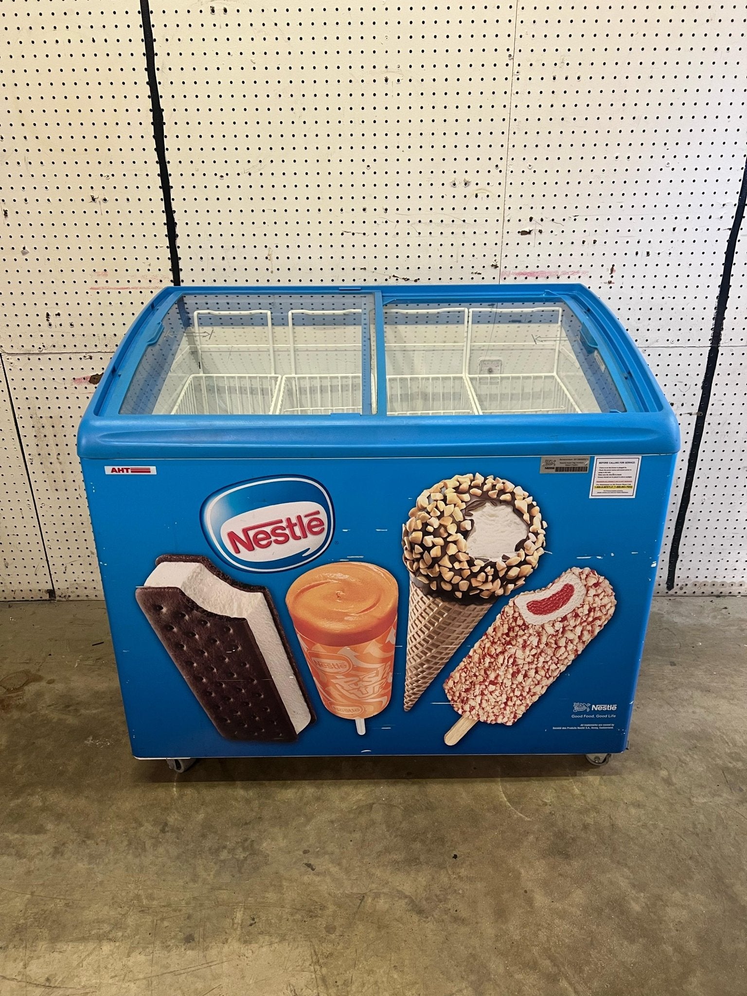 Used AHT RIO S 100 Sliding Glass Top 2 Door Ice Cream Freezer Merchandiser 120V - Falcon Restaurant Supply - 1