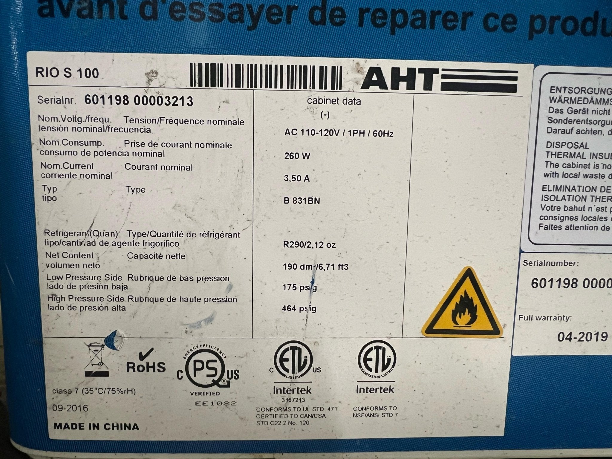 Used AHT RIO S 100 Sliding Glass Top 2 Door Ice Cream Freezer Merchandiser 120V - Falcon Restaurant Supply - 7