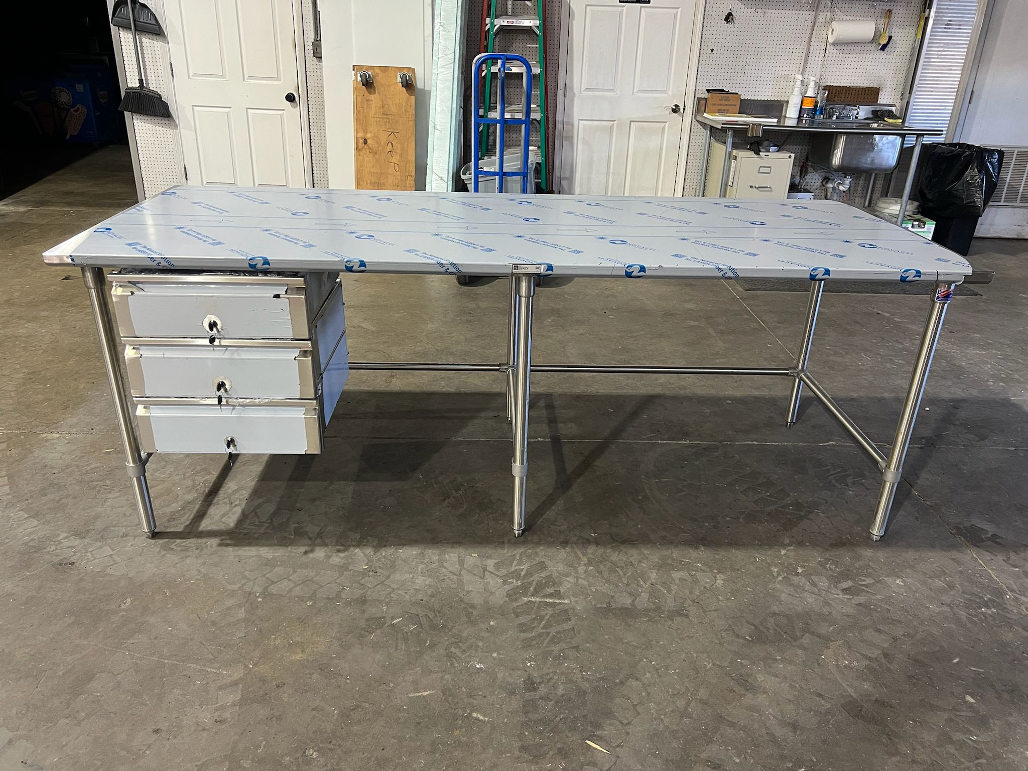 New John Boos 96"x36" Stainless Steel Table with 3 Drawers - Falcon Restaurant Supply - 1