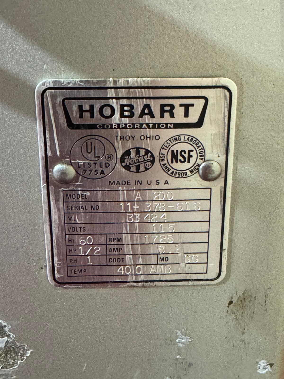 Used Hobart A-200 - 20 Quart Commercial Stand Mixer with Attachments 120V