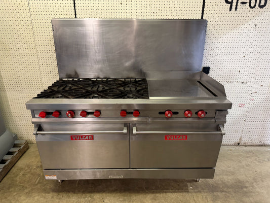 Used Vulcan 60-FTL 6 Burner NG Range with 24" Griddle and 2 Ovens