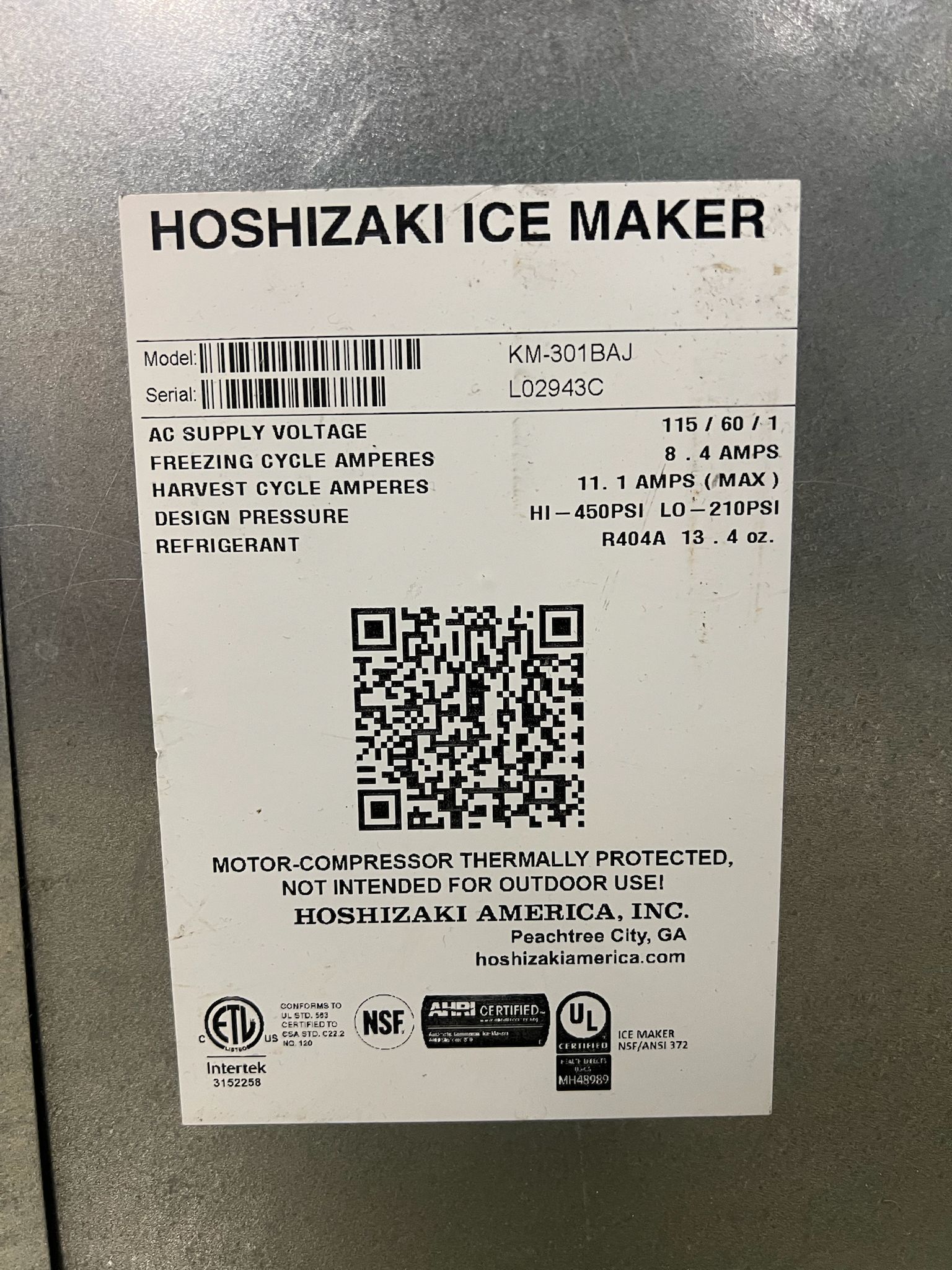 Used 30" Hoshizaki KM-301BAJ Air Cooled Undercounter Crescent Cube Ice Machine