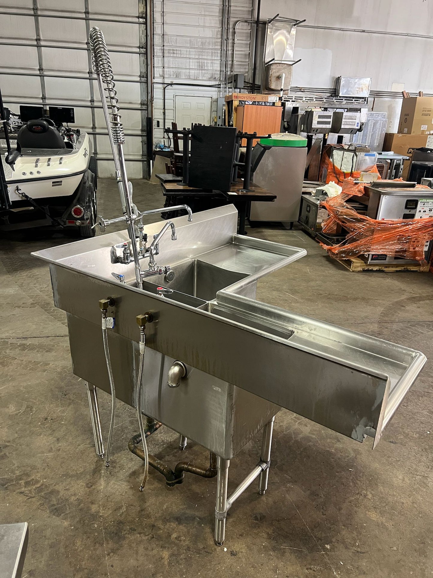 Used Stainless Steel Corner 3 Compartment Sink with Faucets and Drains