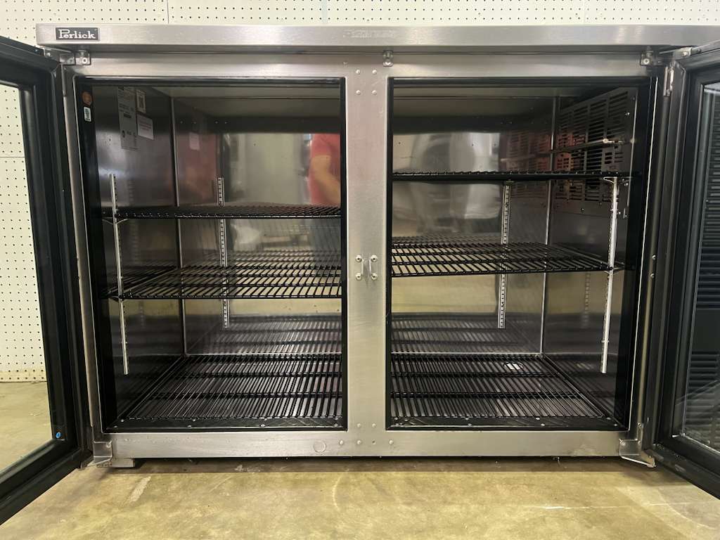 Used 60" Perlick BBS60 Stainless Steel Glass Door Back Bar Refrigerator 120V