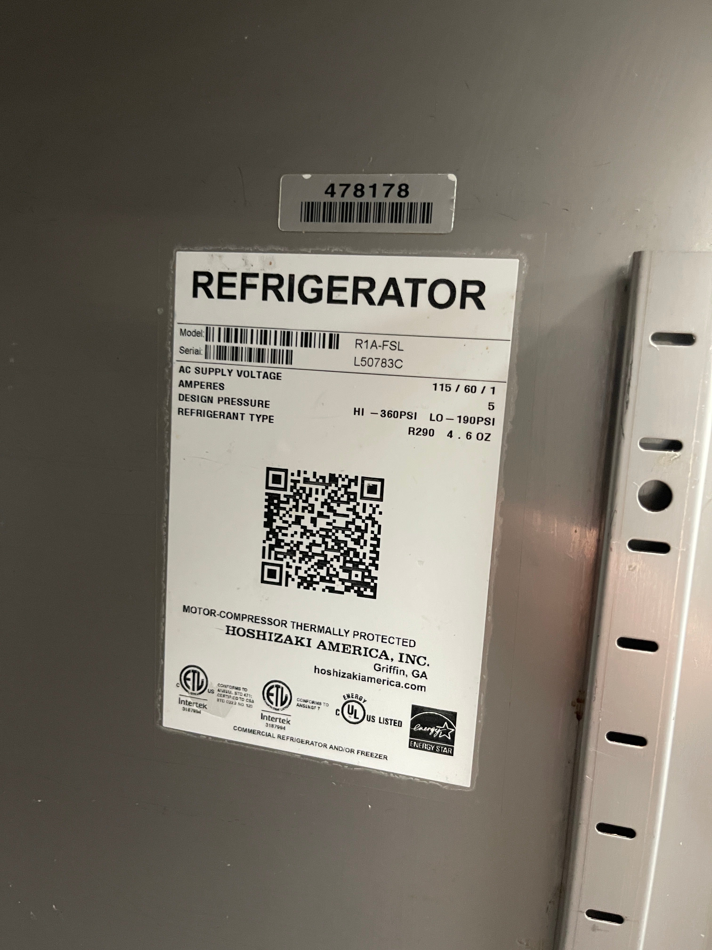 Used 27 1/2" Hoshizaki R1A-FSL Stainless Solid Door Reach-In Refrigerator - TH3