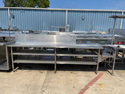 Used 128" Stainless Steel Table Counter with Shelves - SS238 - Falcon Restaurant Supply - 1