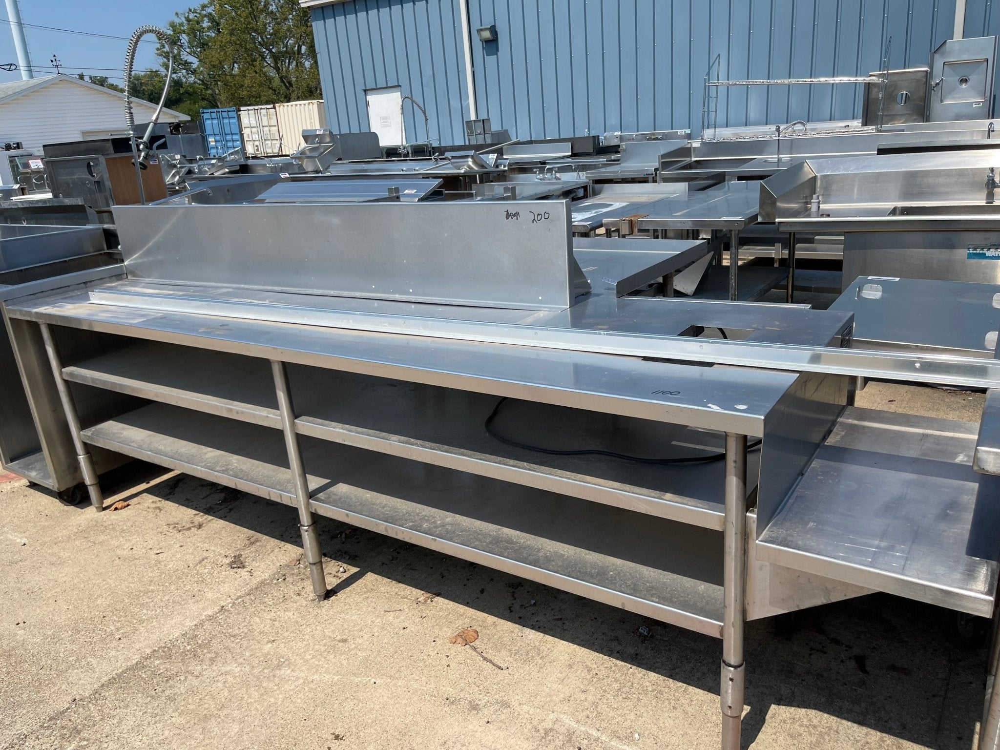 Used 128" Stainless Steel Table Counter with Shelves - SS238 - Falcon Restaurant Supply - 2