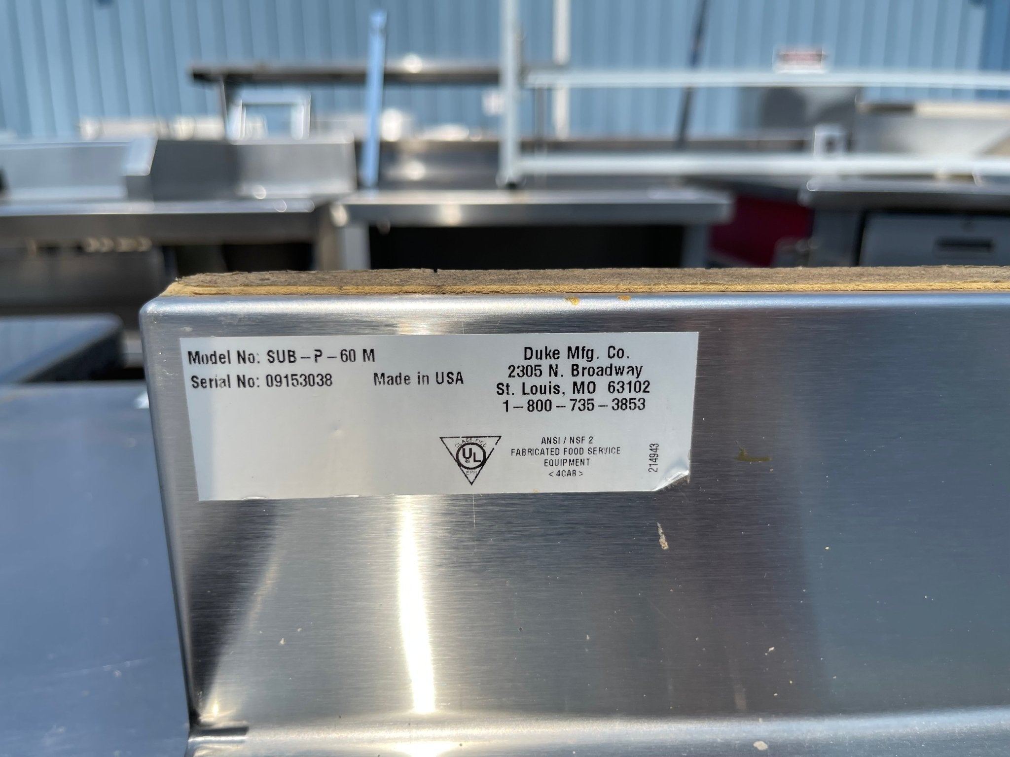 Used 60" Duke Stainless Steel Wood Grain Storage Cabinet Work Station - SS243