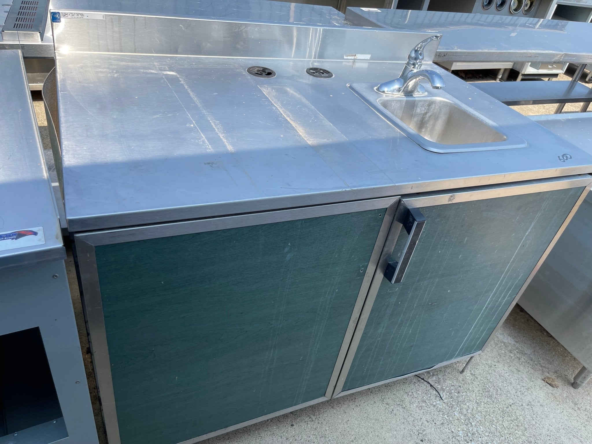 Used 48" Duke Stainless Steel Work Counter with Sink and storage - SS245 - Falcon Restaurant Supply - 1