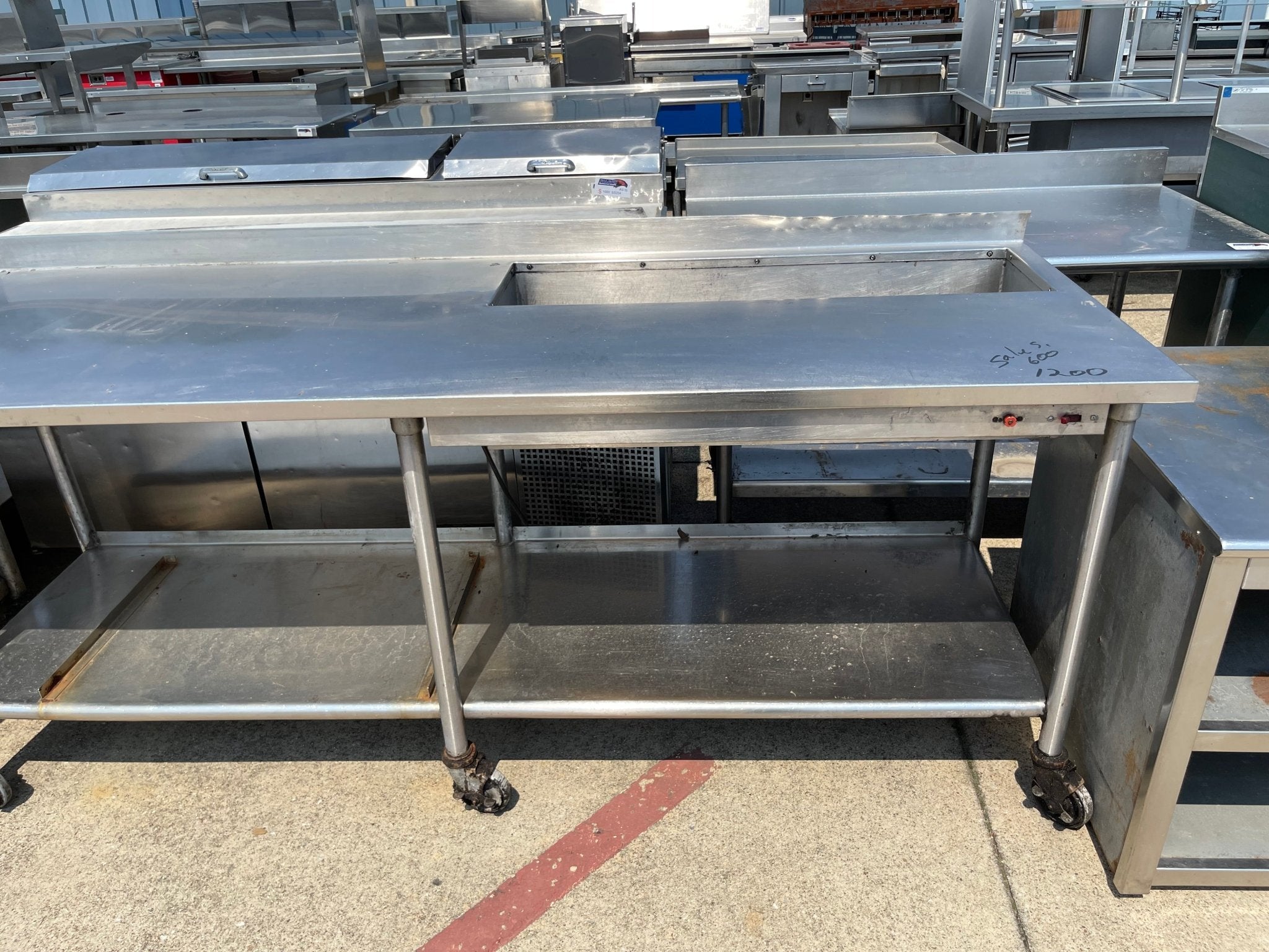 Used 88" Stainless Steel Table with Well and Drain - SS247 - Falcon Restaurant Supply - 1